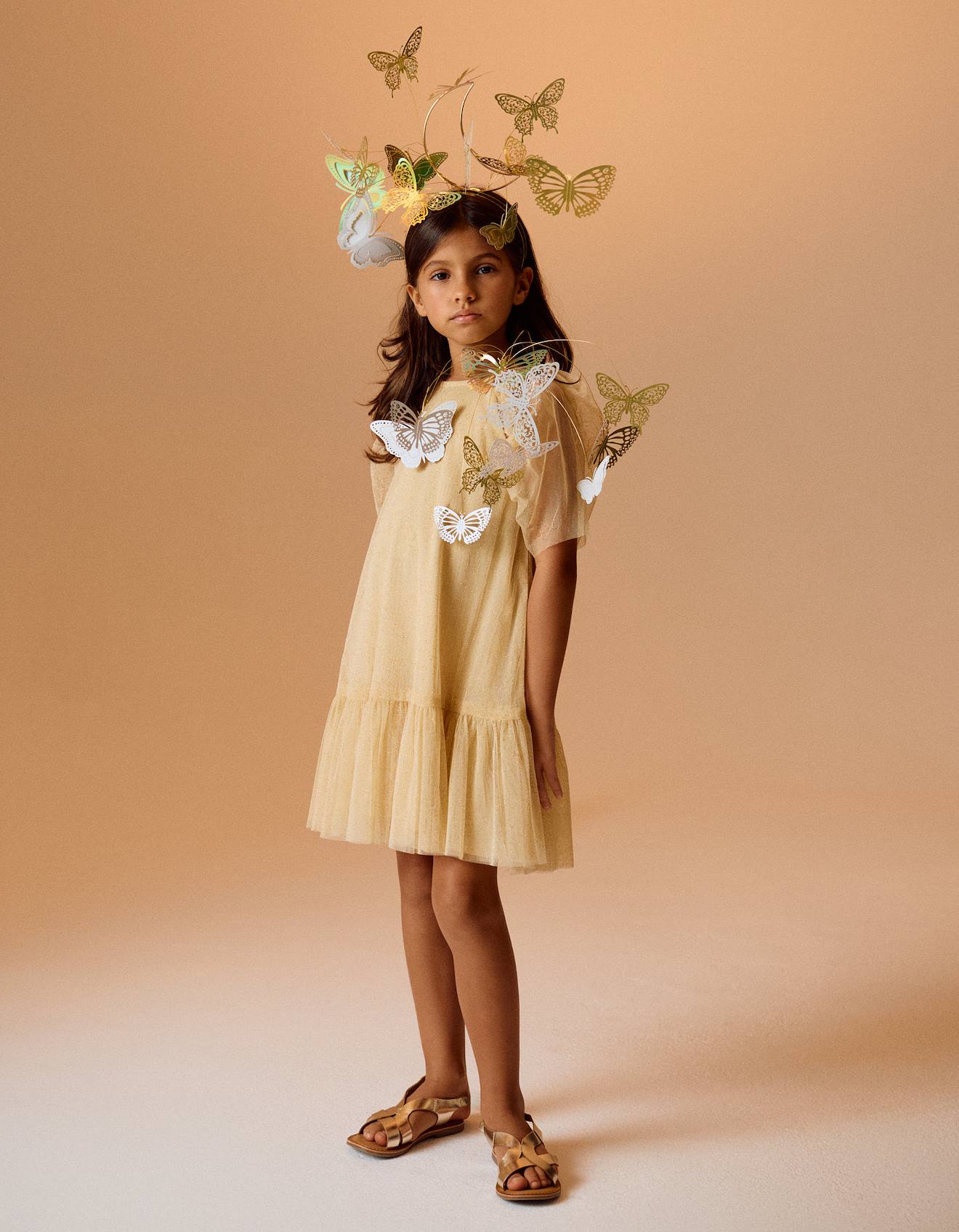 Robe En Tulle À Paillettes Beige Clair