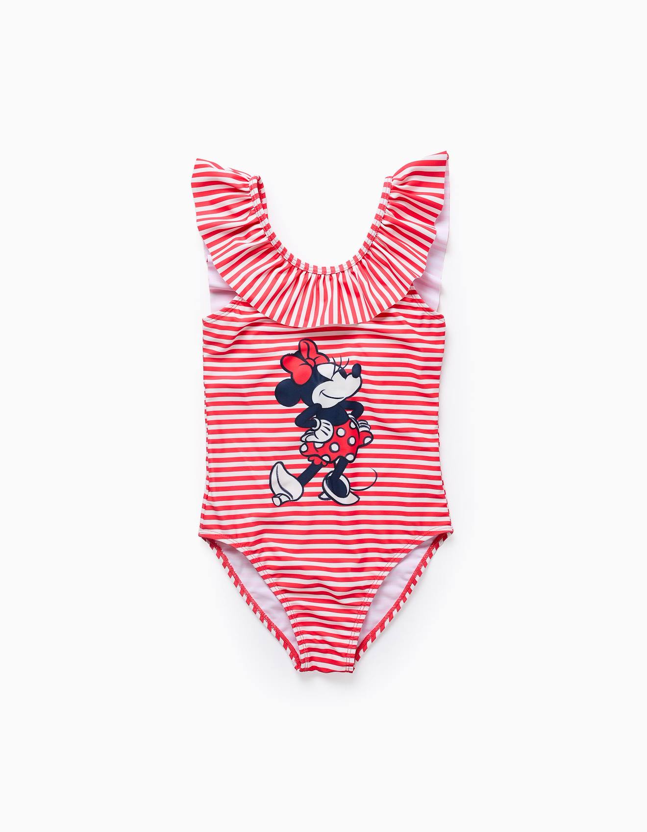 Maillot De Bain À Rayures Et Volants Minnie Rouge