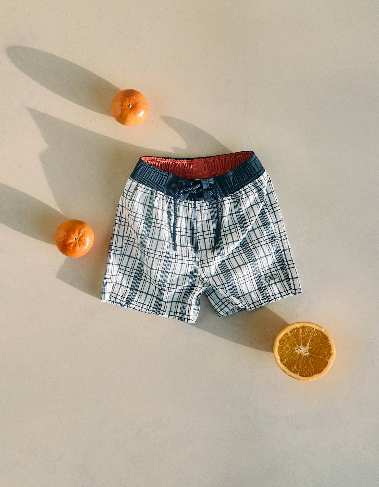 Short De Bain À Carreaux Bleu Foncé