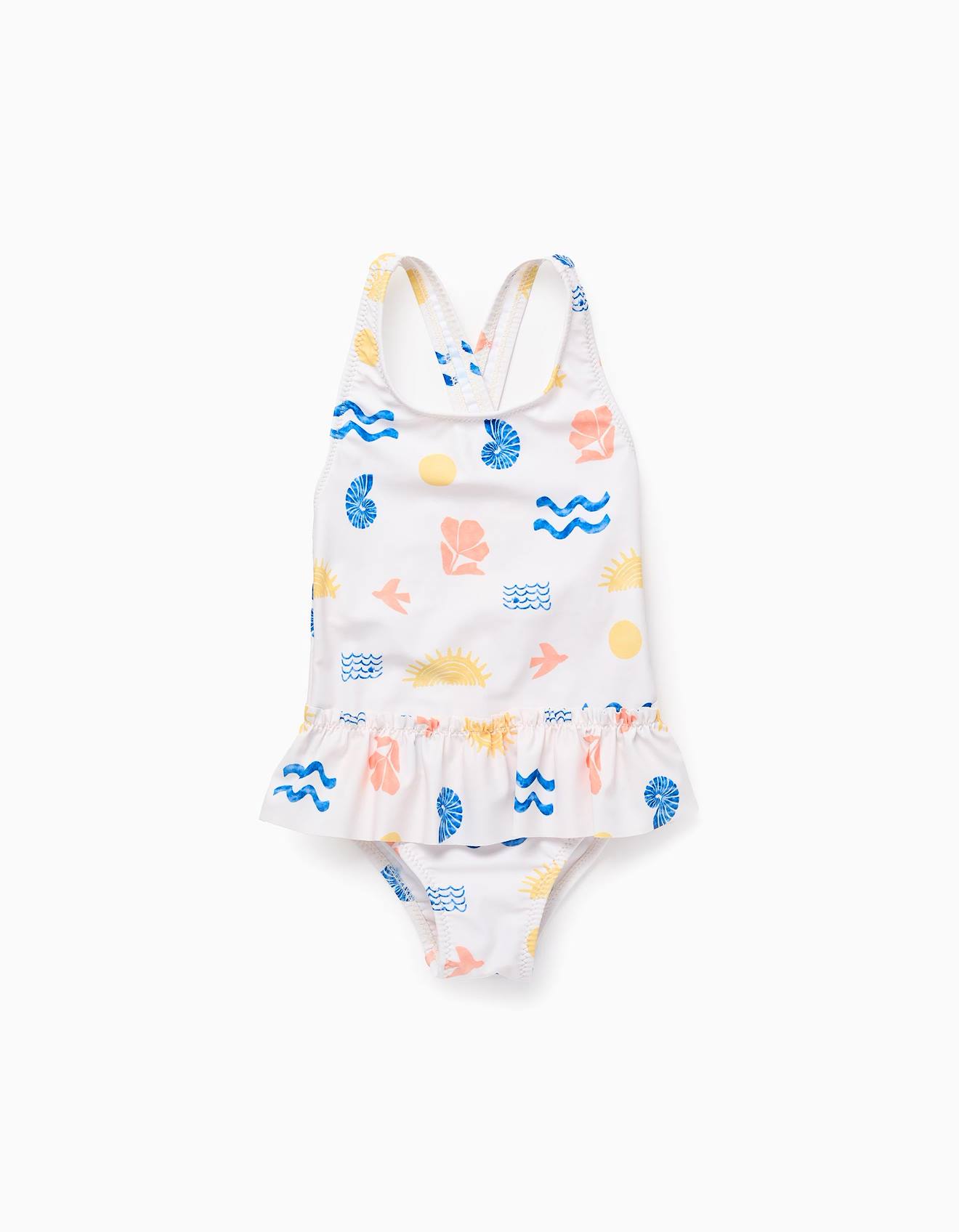 Maillot De Bain Avec Motif Et Volants Beige Clair