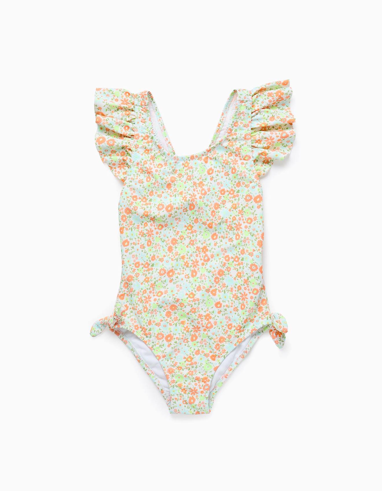 Maillot De Bain Floral Avec Volants Et Nœuds Orange