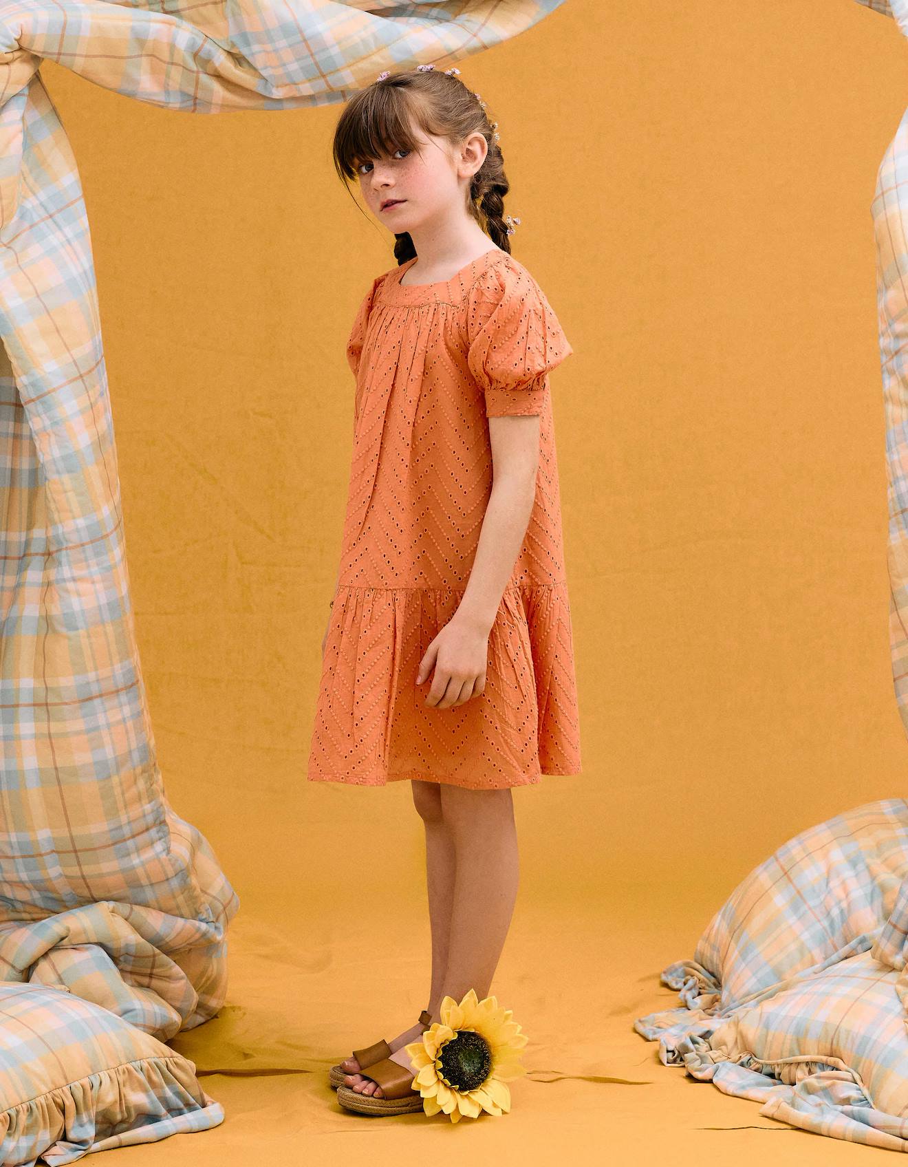 Robe En Coton Avec Broderie Anglaise Orange