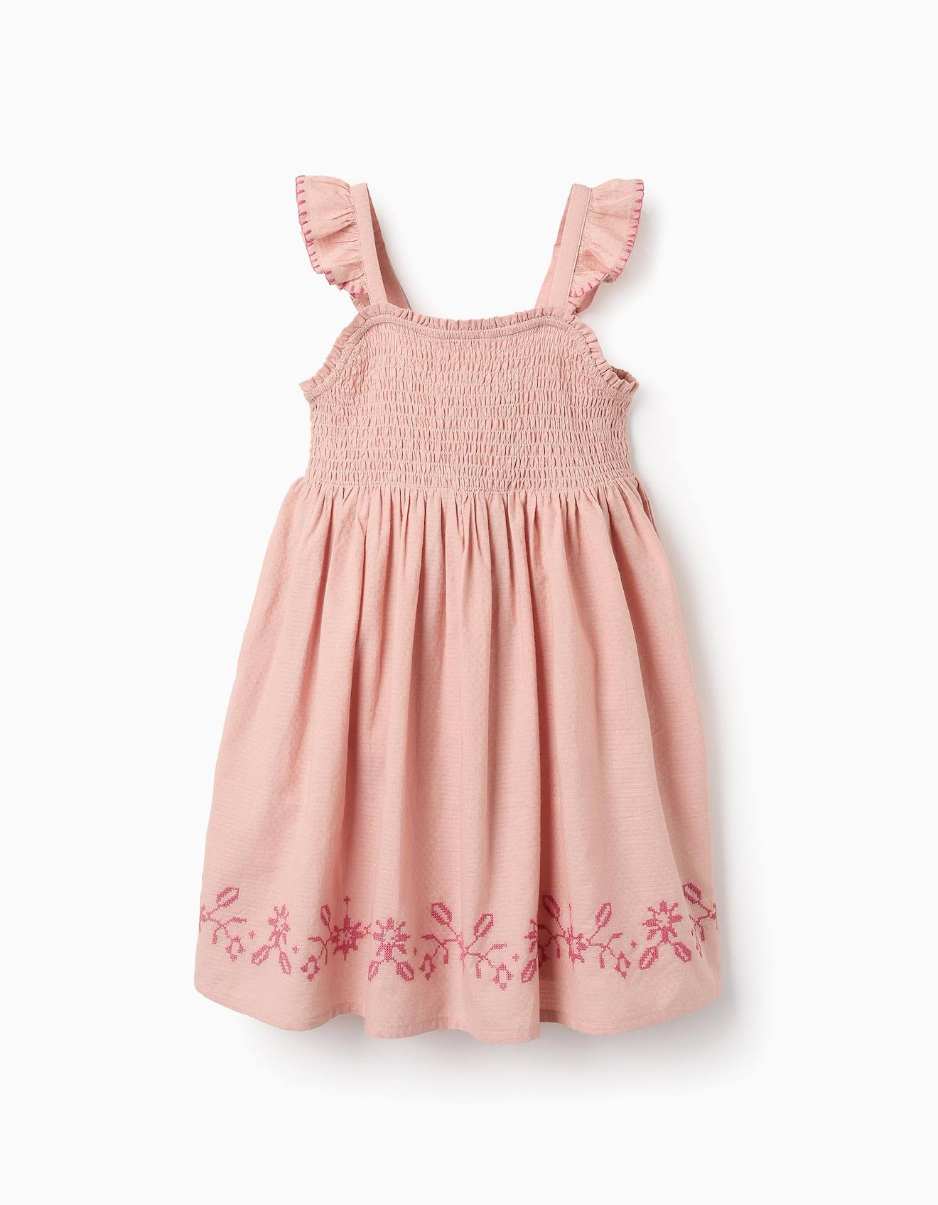 Robe Avec Texture Et Broderies De Point De Croix Rose Clair