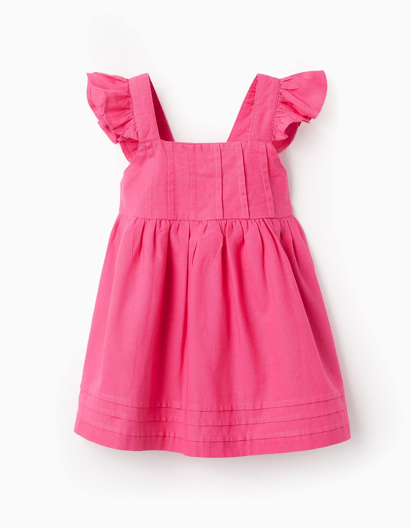 Robe En Coton Et Lin Avec Volants Rose Foncé