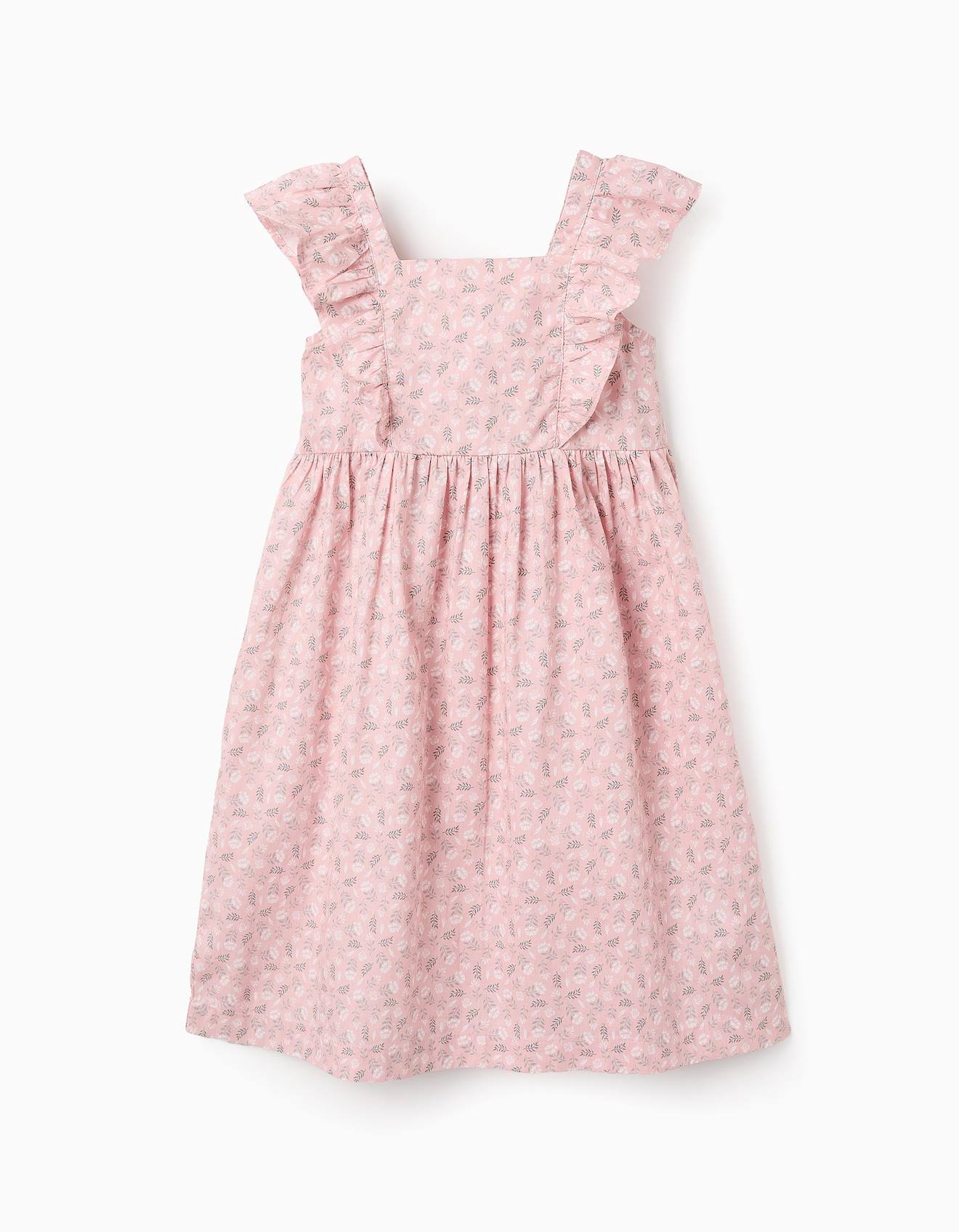 Robe Florale En Coton Avec Volants Rose Clair