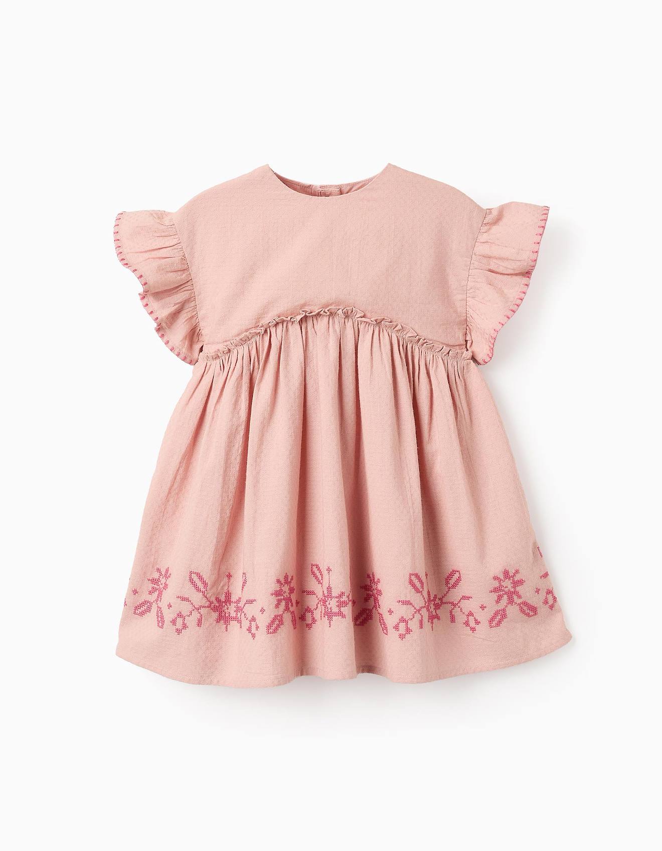 Robe Avec Texture Et Broderies Rose Clair