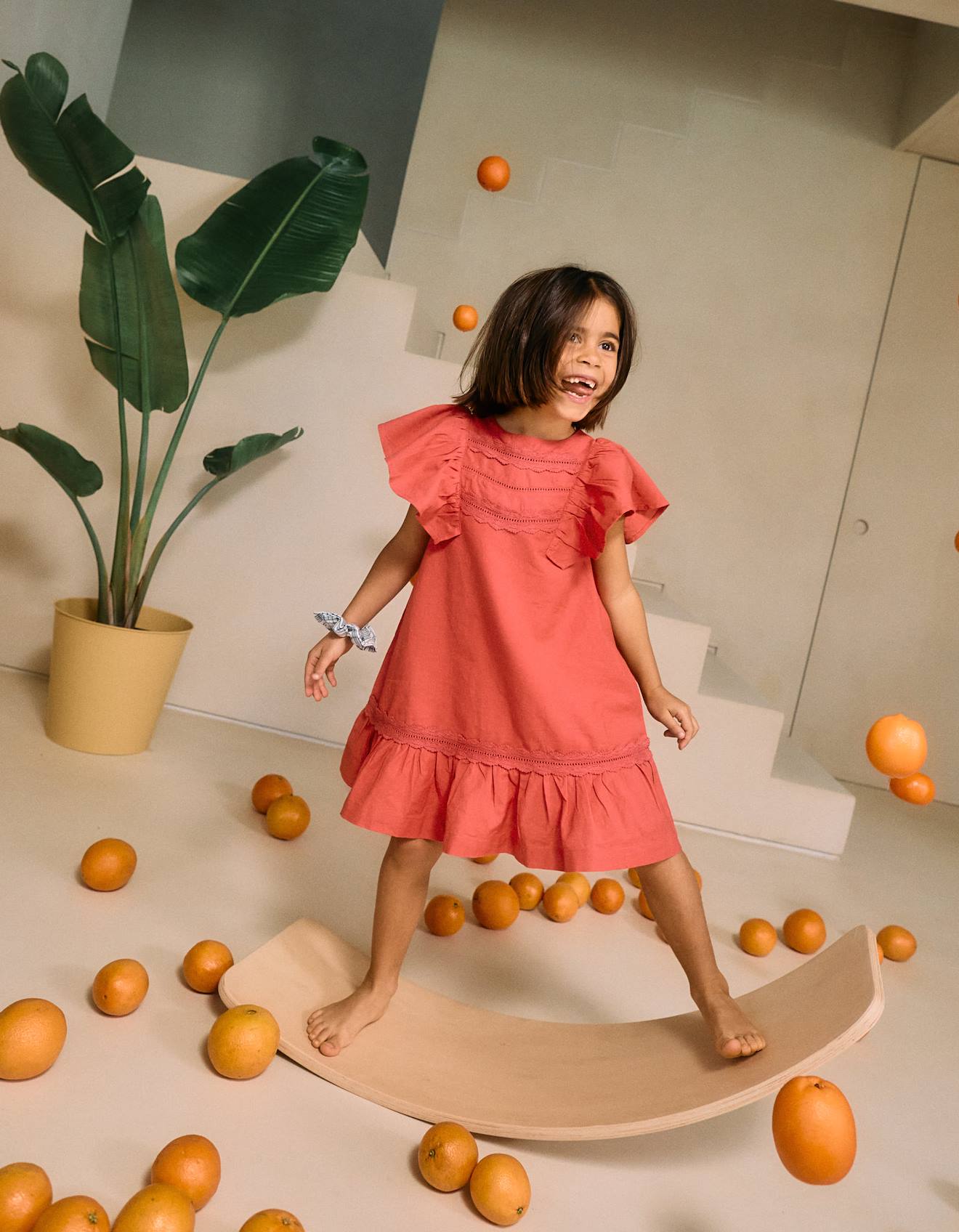 Robe En Coton Et Lin Avec Crochet Rouge