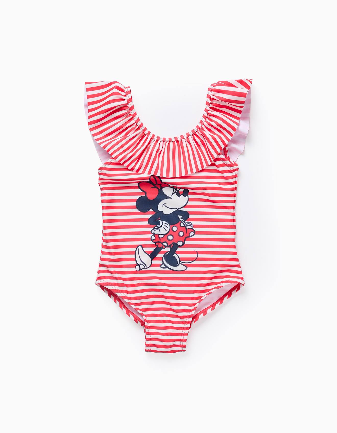 Maillot De Bain À Rayures Et Volants Minnie Rouge