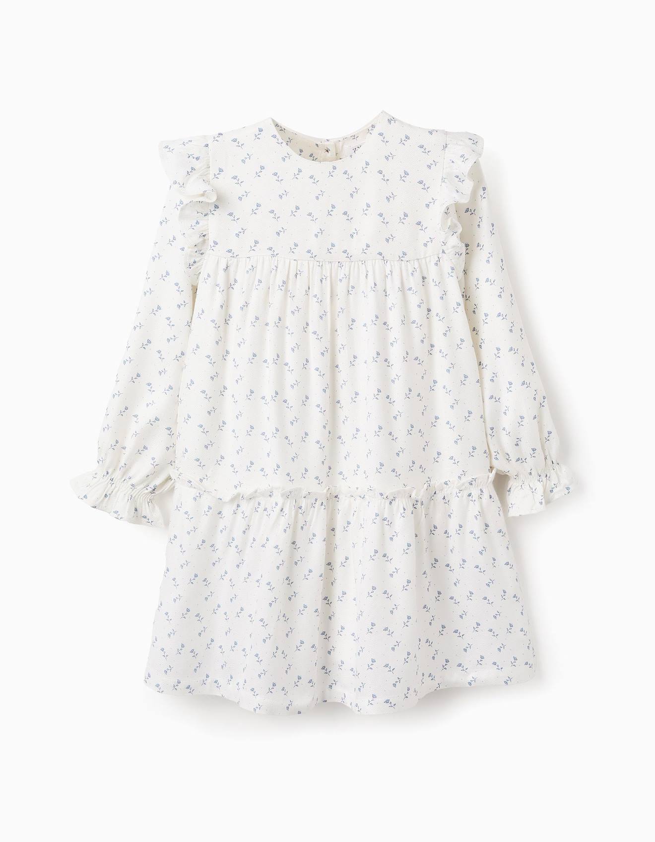 Robe Florale À Volants Blanc