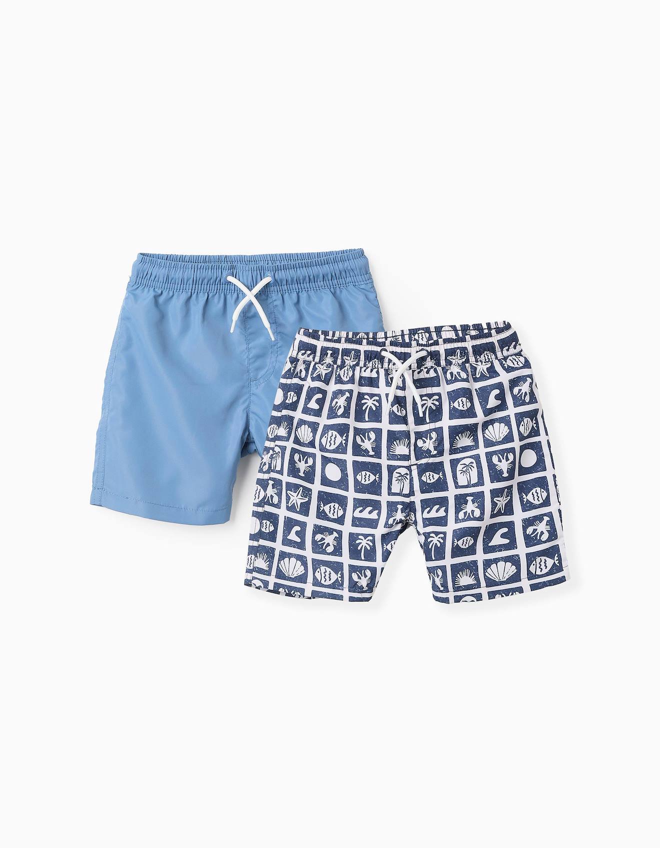 Pack 2 Shorts De Bain Motif/uni Bleu Foncé
