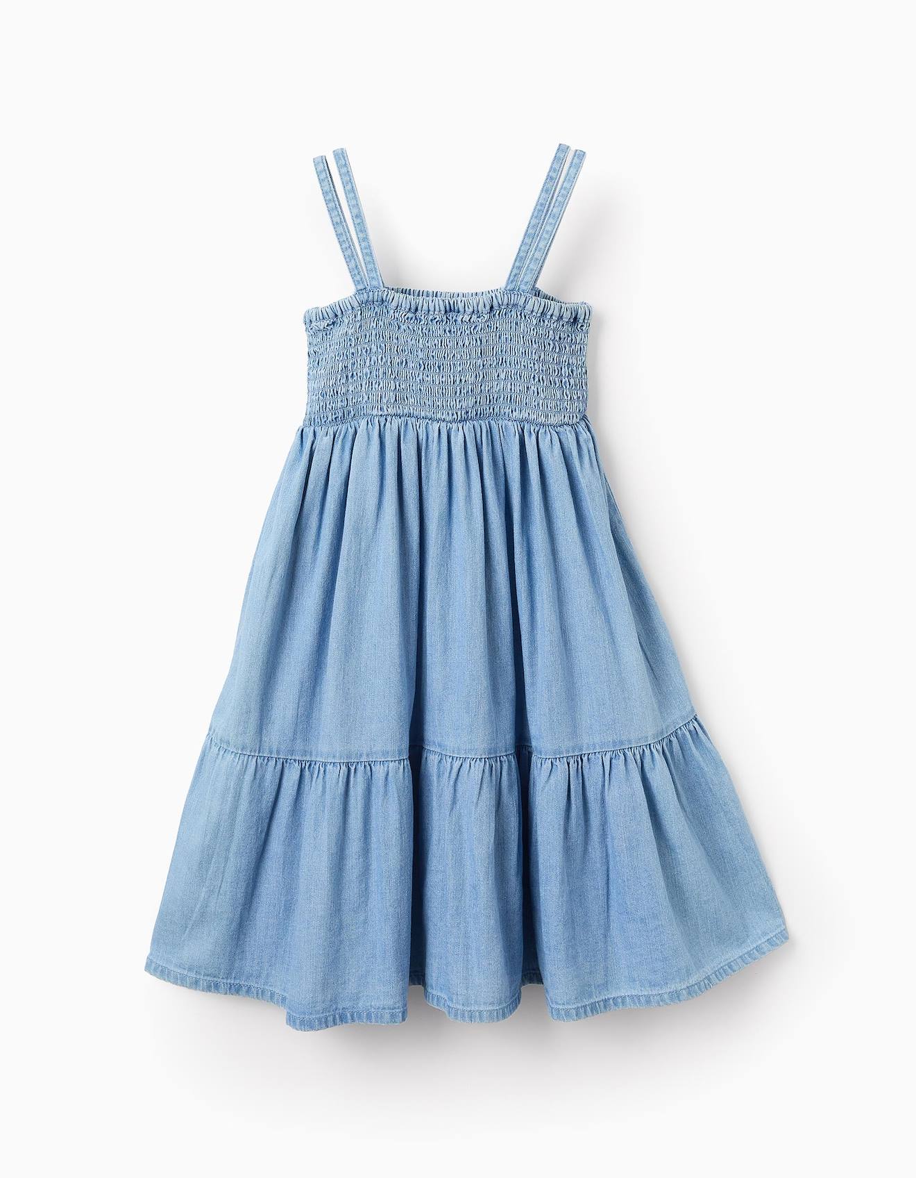 Robe En Jean À Bretelles Doubles Bleu