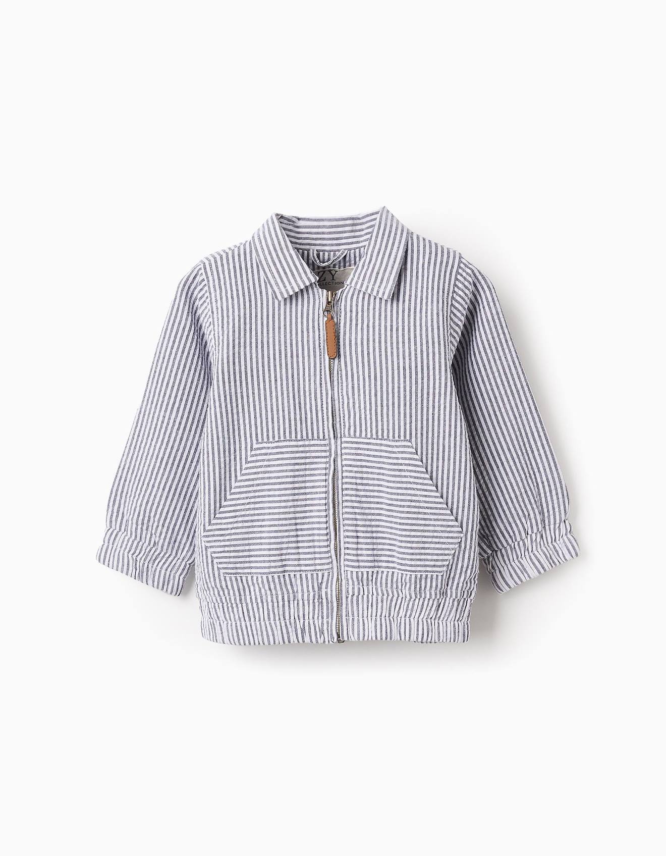 Veste À Rayures En Coton Bleu Foncé