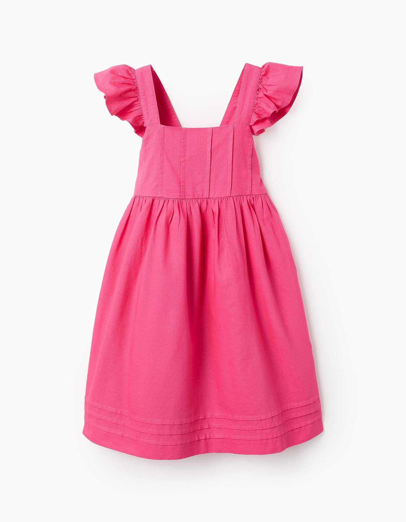 Robe En Coton Et Lin Avec Volants Rose Foncé