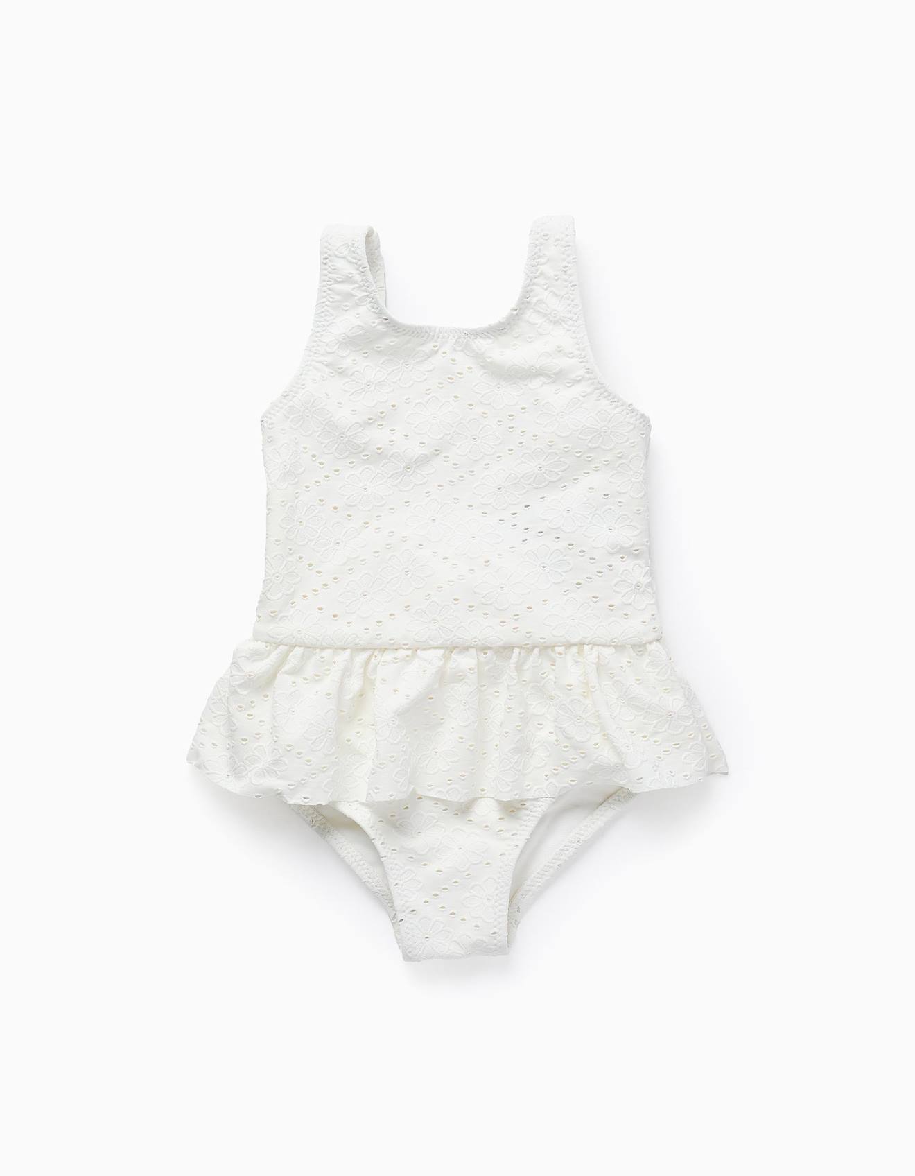 Maillot De Bain Bikini Floral Avec Volants Et Broderies Blanc