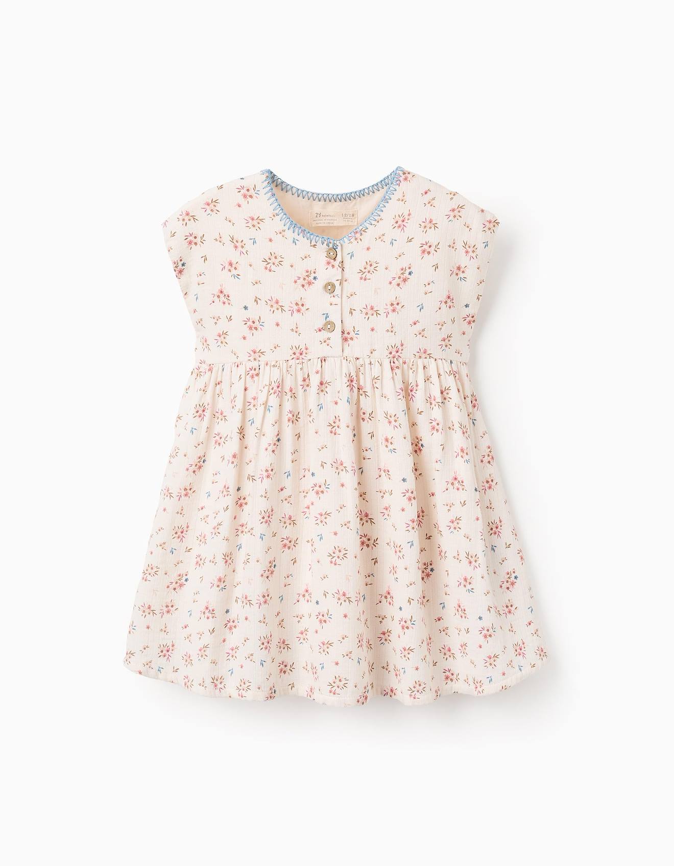 Robe En Coton Floral Beige Clair