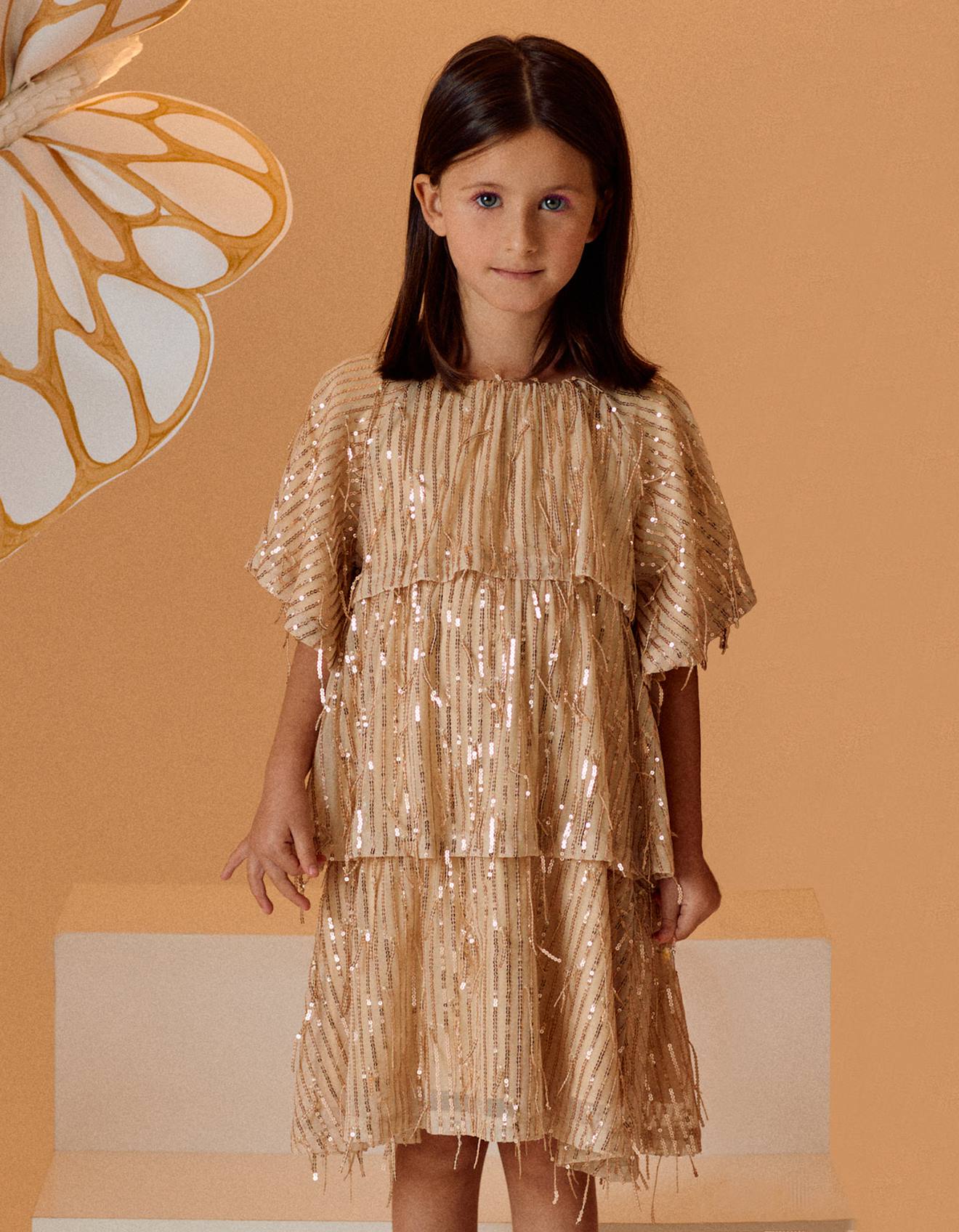 Robe Avec Sequins Beige Foncé