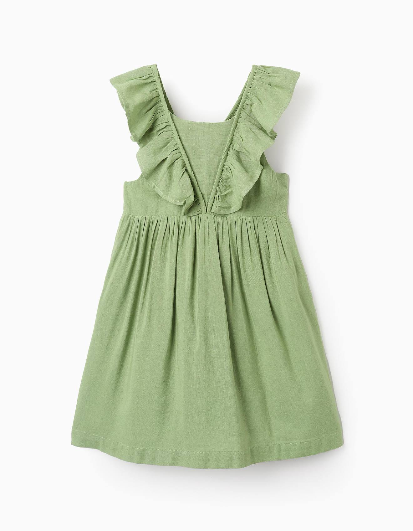 Robe En Viscose, Coton Et Lin Avec Volants Vert Clair