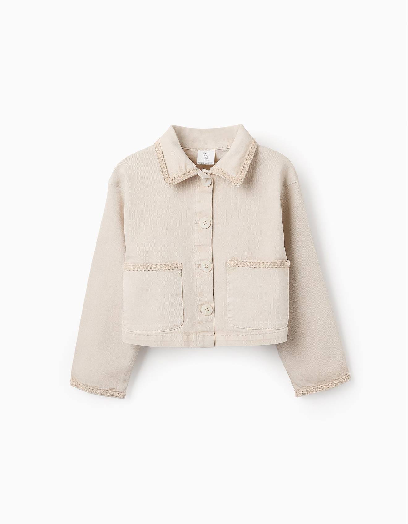 Veste En Sergé Avec Détails En Relief Gris Clair