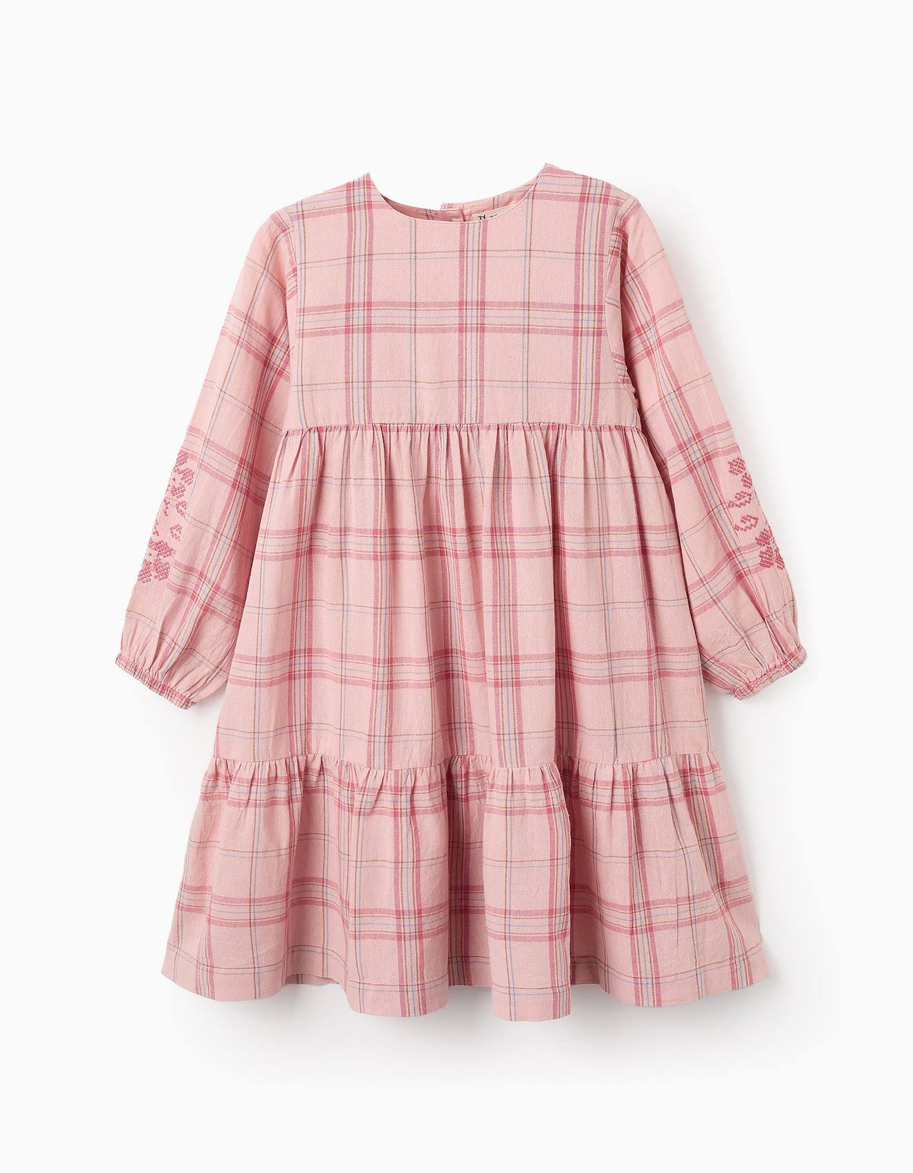 Robe À Carreaux Et Point De Croix Rose