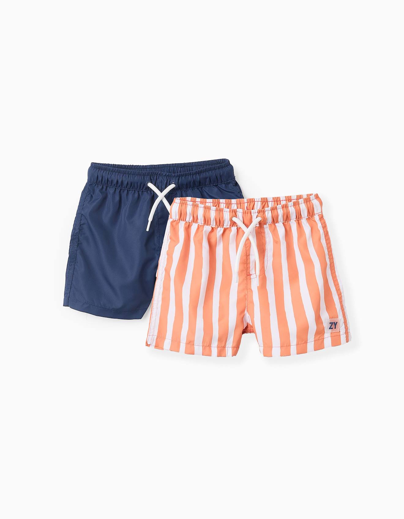 Pack 2 Shorts De Bain Rayé/uni Orange Clair