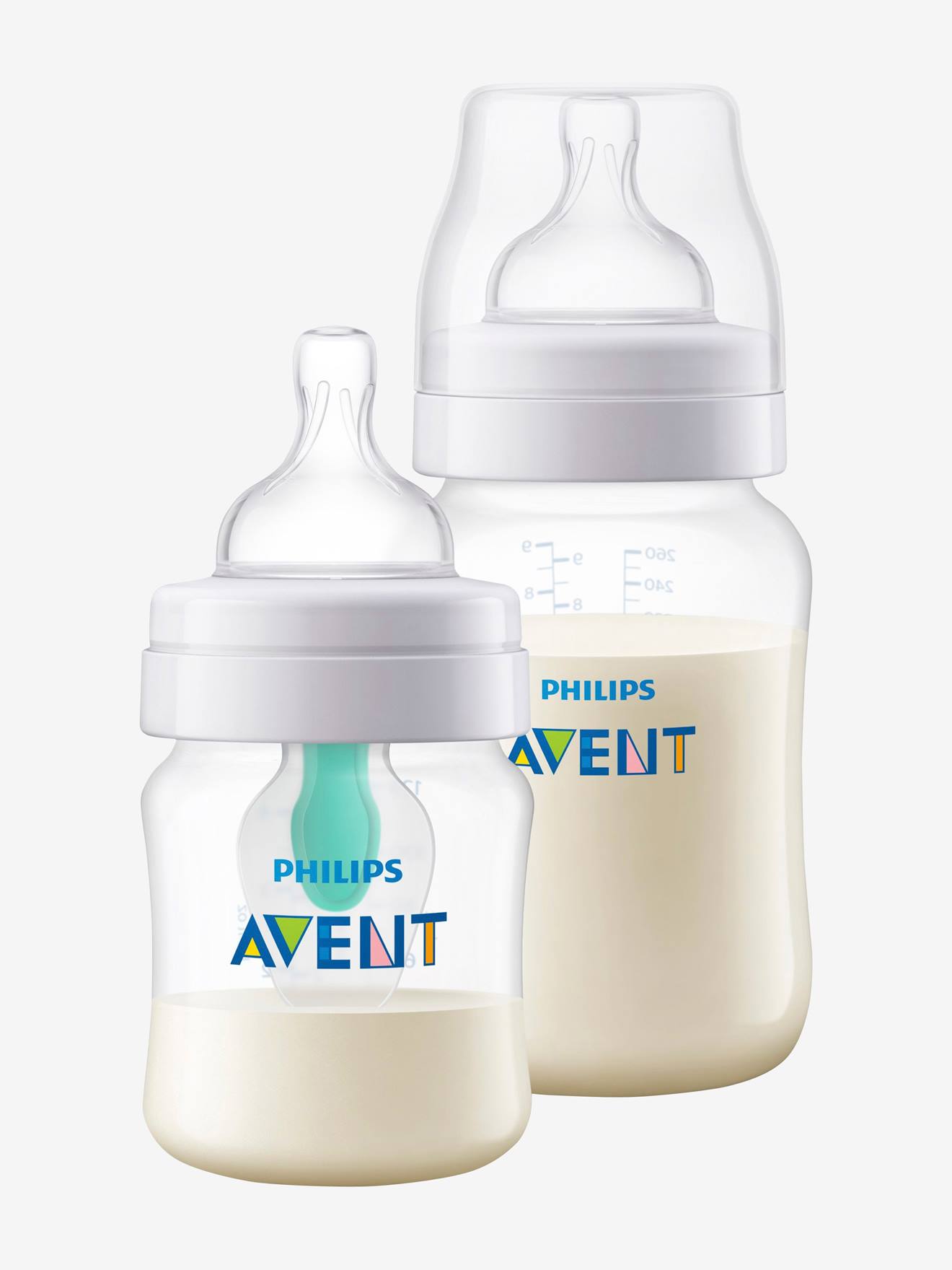 Lot de 2 biberons (125 et 260 ml) Philips AVENT Anti-colic avec valve AirFree transparent