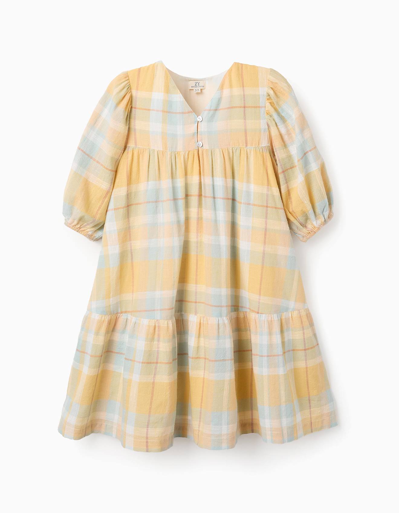 Robe En Coton À Carreaux Brothers & Sisters Jaune Clair