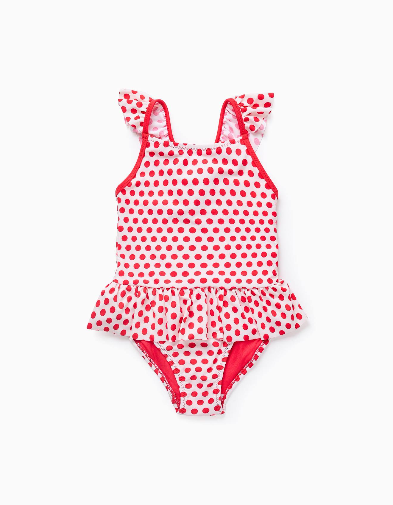 Maillot De Bain À Pois Avec Volants Rouge