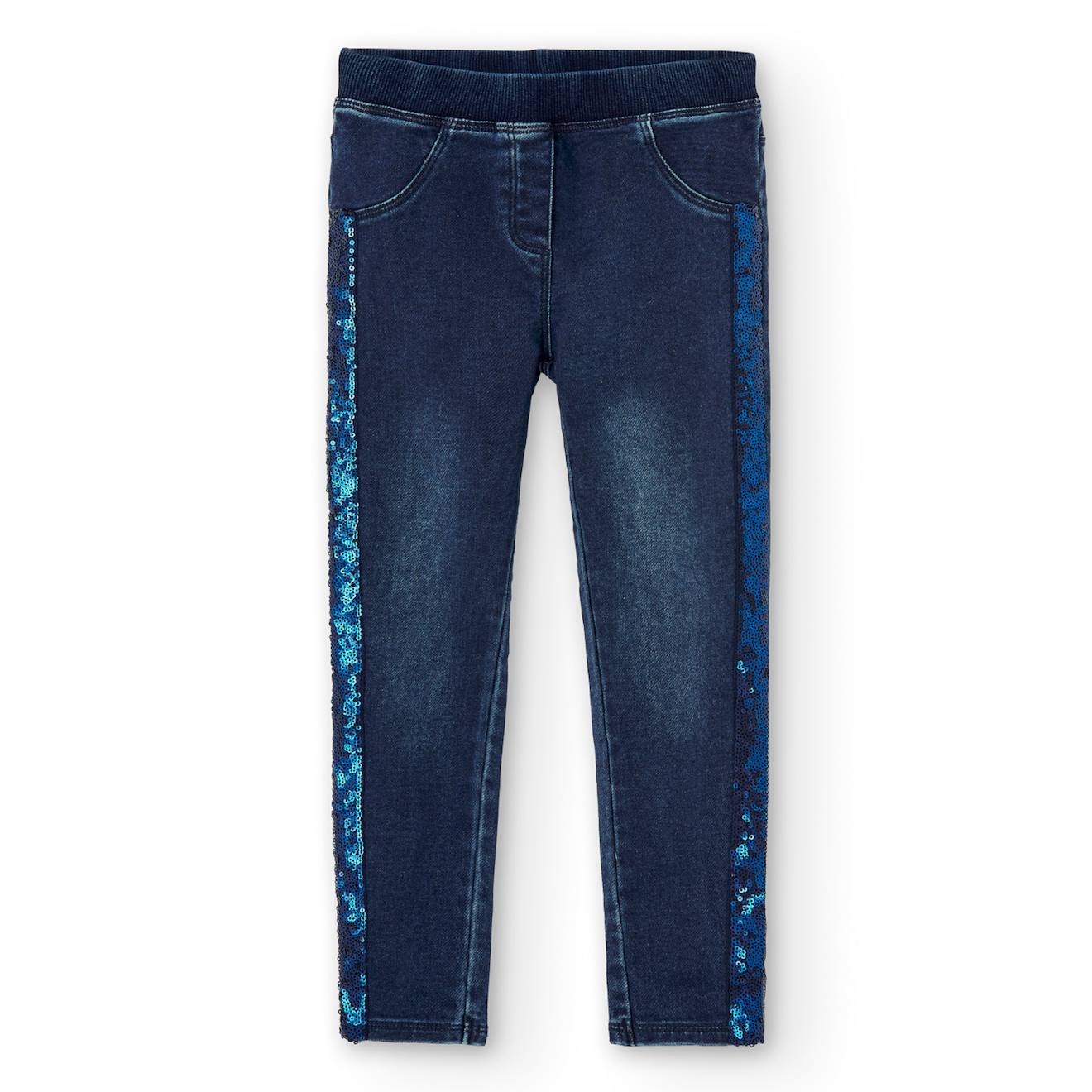 Jean Avec Bandes Latérales En Sequins Et Taille Élastique Bleu