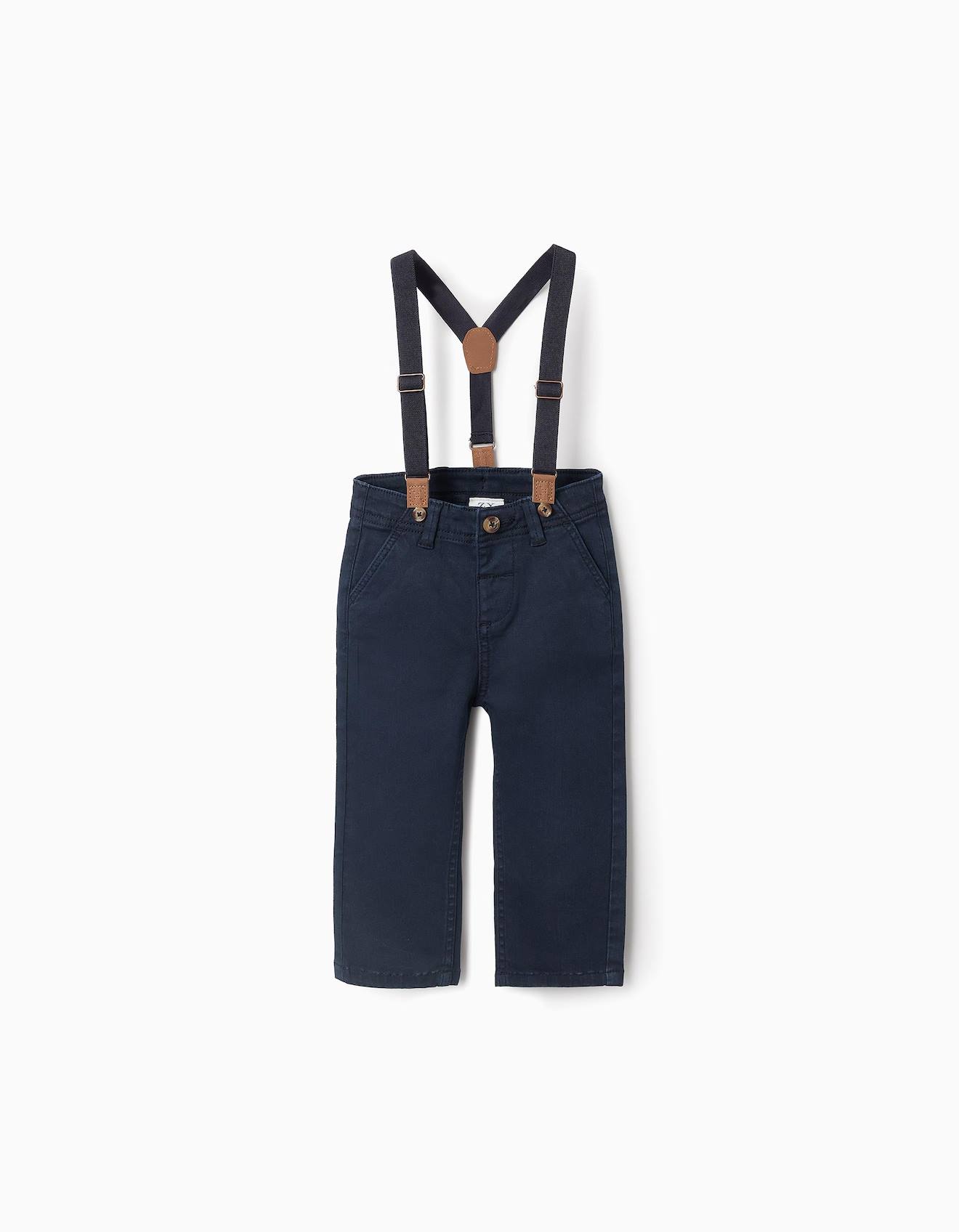 Pantalon En Sergé Avec Bretelles Amovibles Bleu Foncé