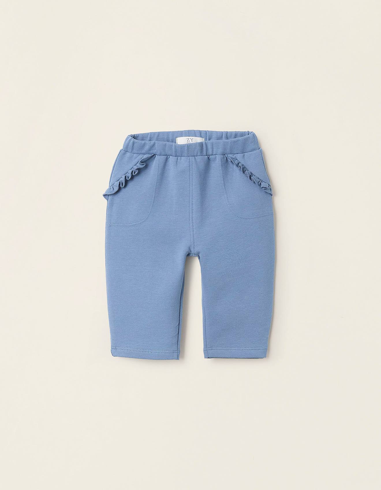 Pantalon Gratté Avec Volants Bleu Clair