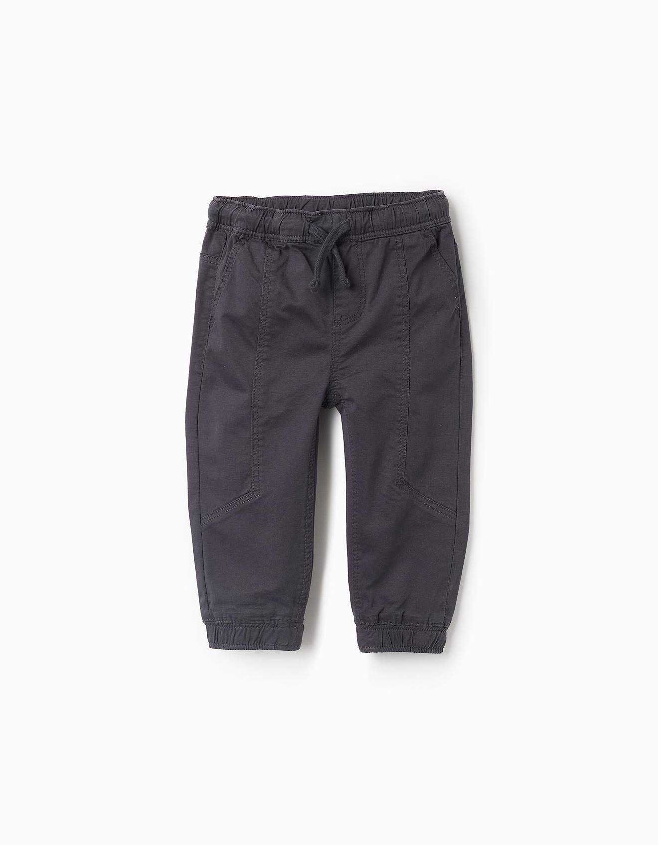 Pantalon En Sergé À Taille Élastique Gris Foncé
