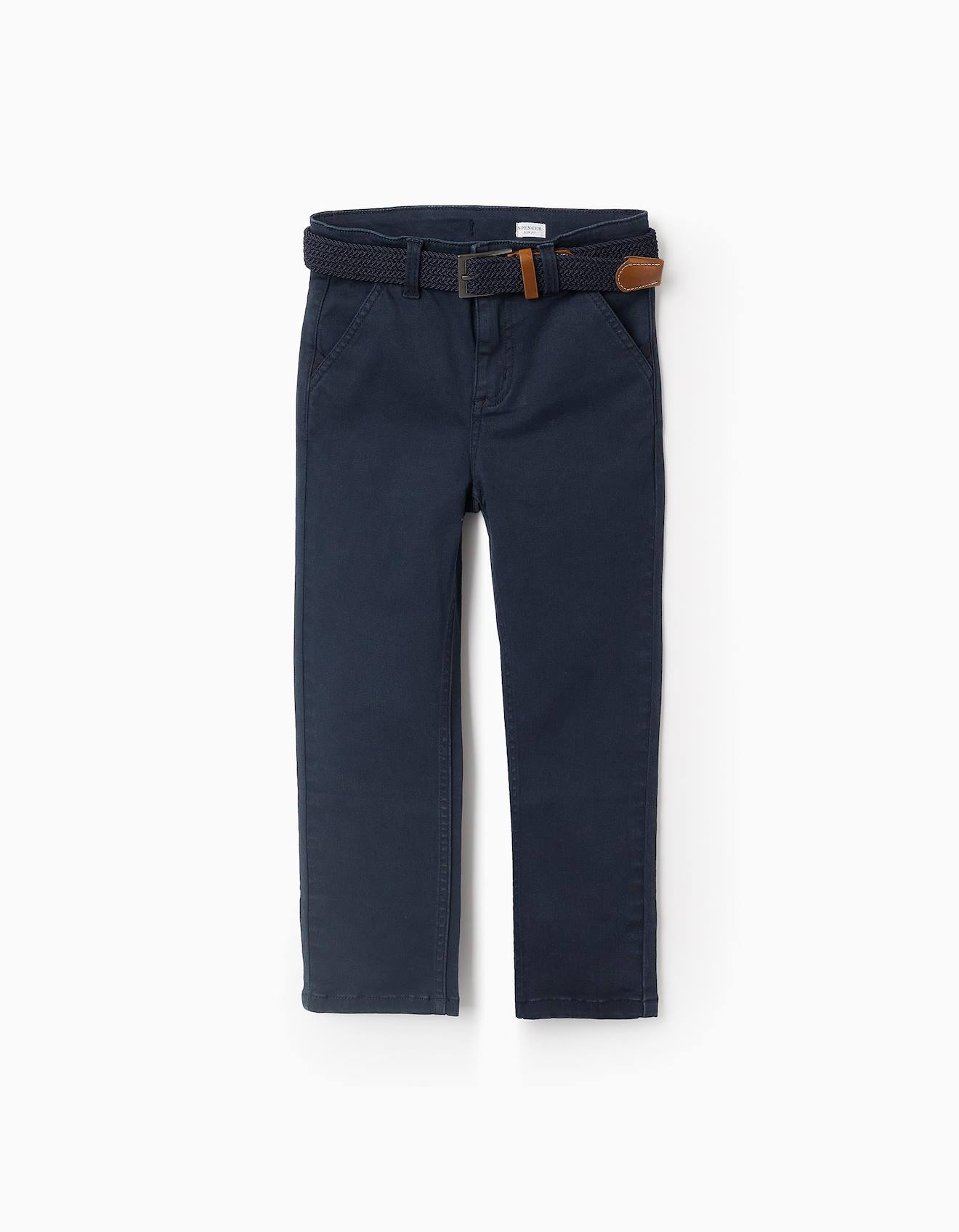 Pantalon Chino En Sergé Avec Ceinture Bleu Foncé