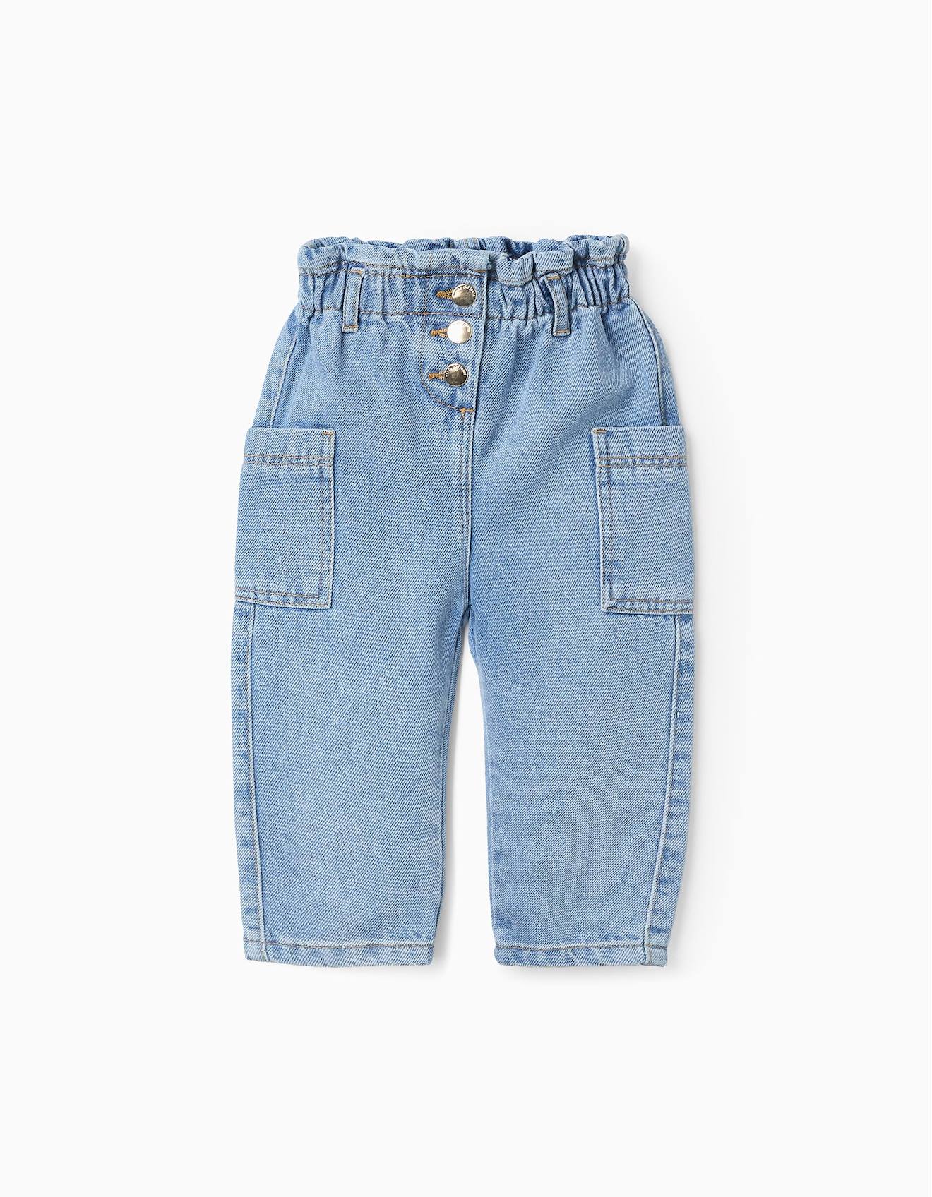 Pantalon En Jean Taille Paperbag Bleu Clair