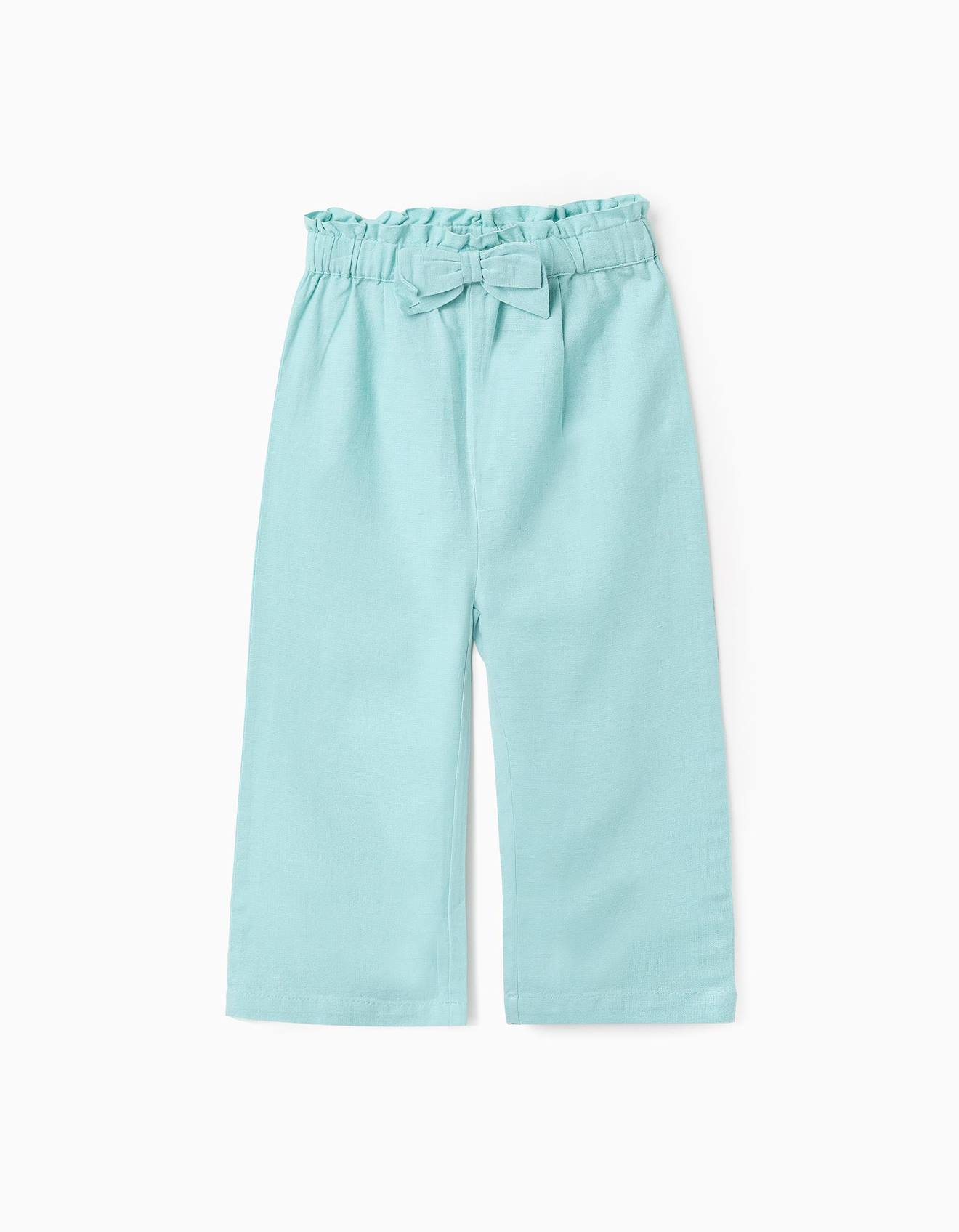 Pantalon En Coton Et Lin Bleu Clair