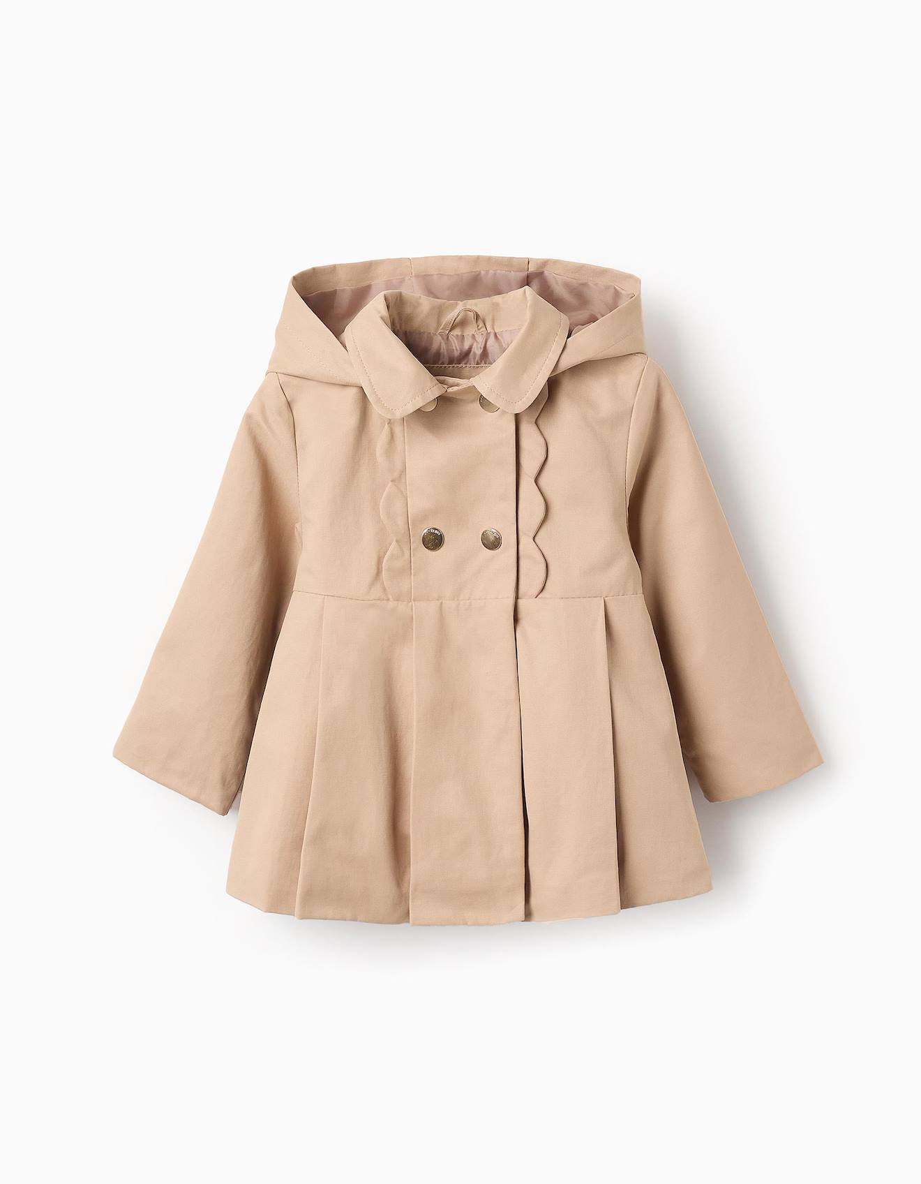 Parka Plissée Avec Capuche Beige Clair