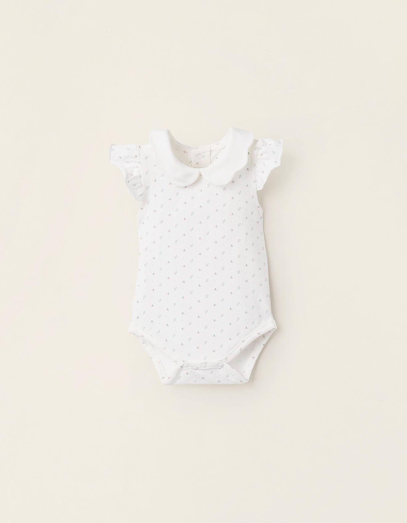 Body Floral Avec Col Ondulé Et Volants Blanc