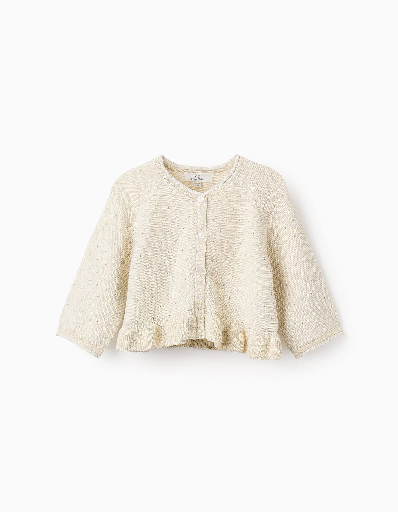 Gilet En Maille Ajourée Avec Volants Or