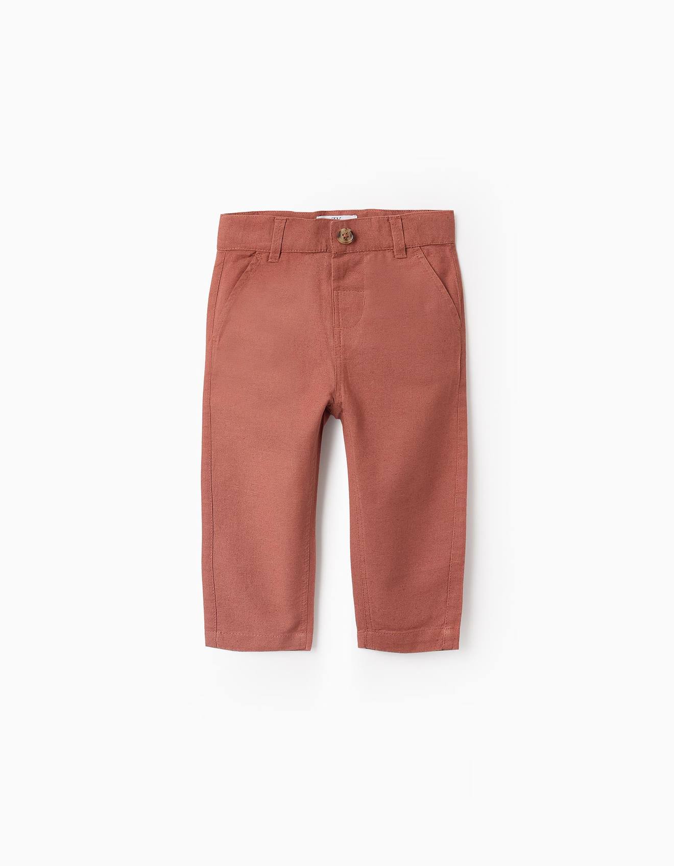 Pantalon Chino En Coton Et Lin Marrón Clair