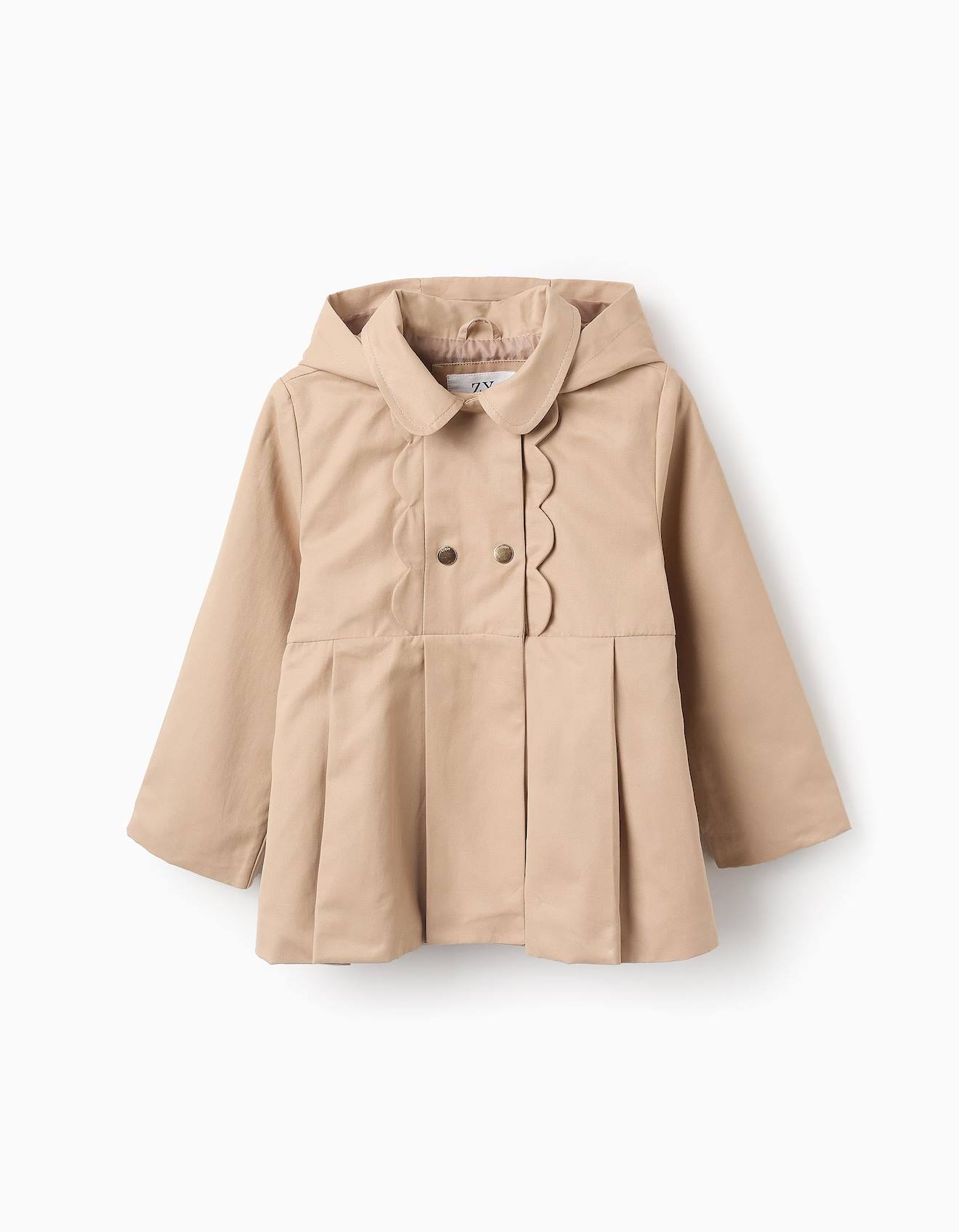 Parka Plissée Avec Capuche Beige Clair