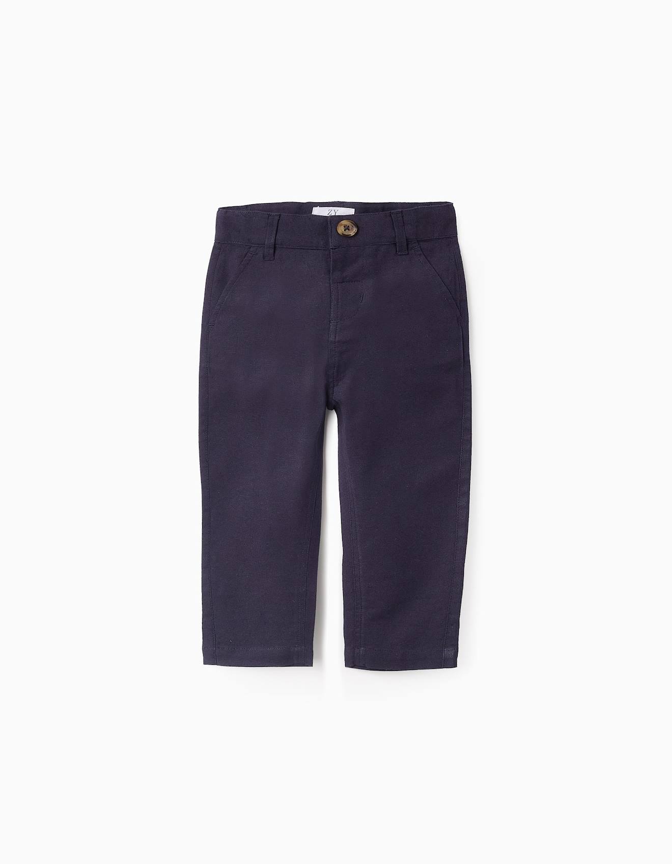 Pantalon Chino En Coton Et Lin Bleu Foncé