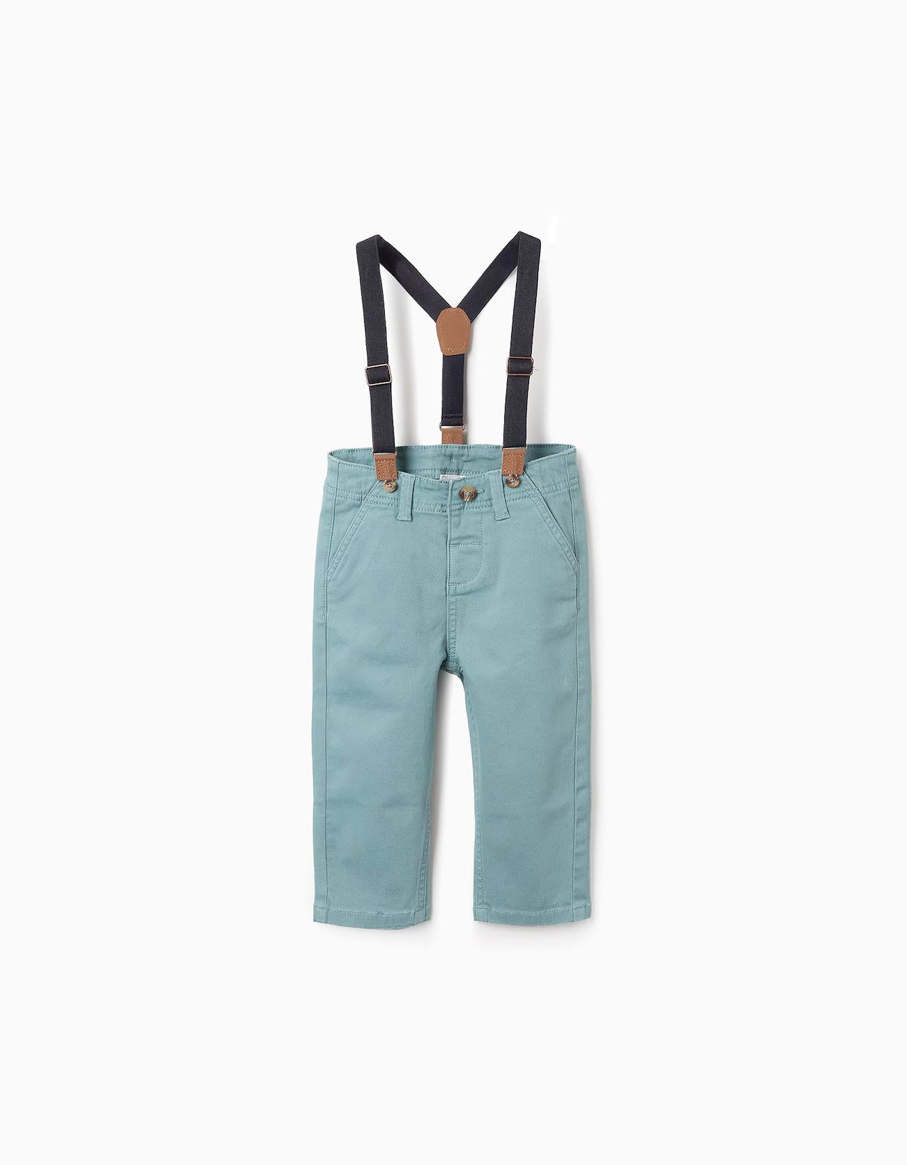 Pantalon En Sergé Avec Bretelles Amovibles Bleu Clair