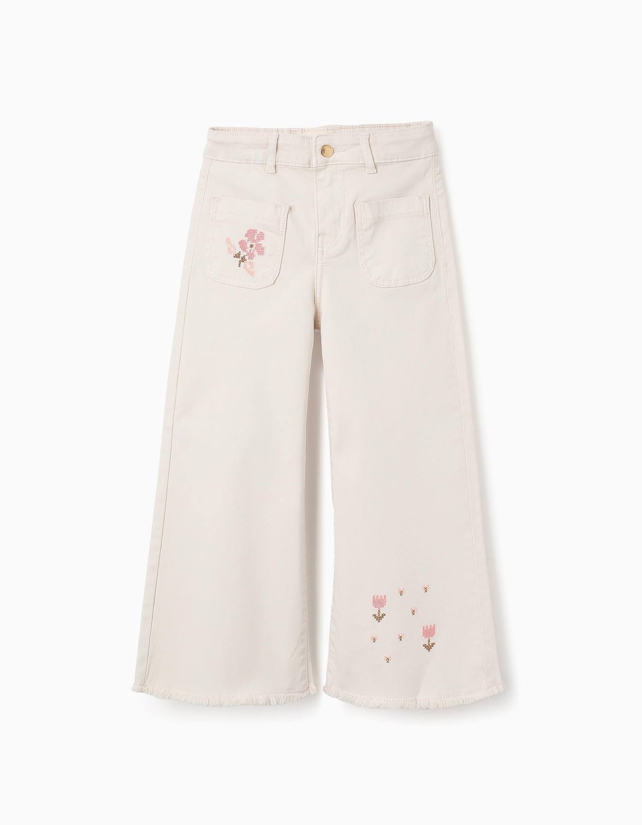 Pantalon Avec Broderie En Point De Croix Beige Clair