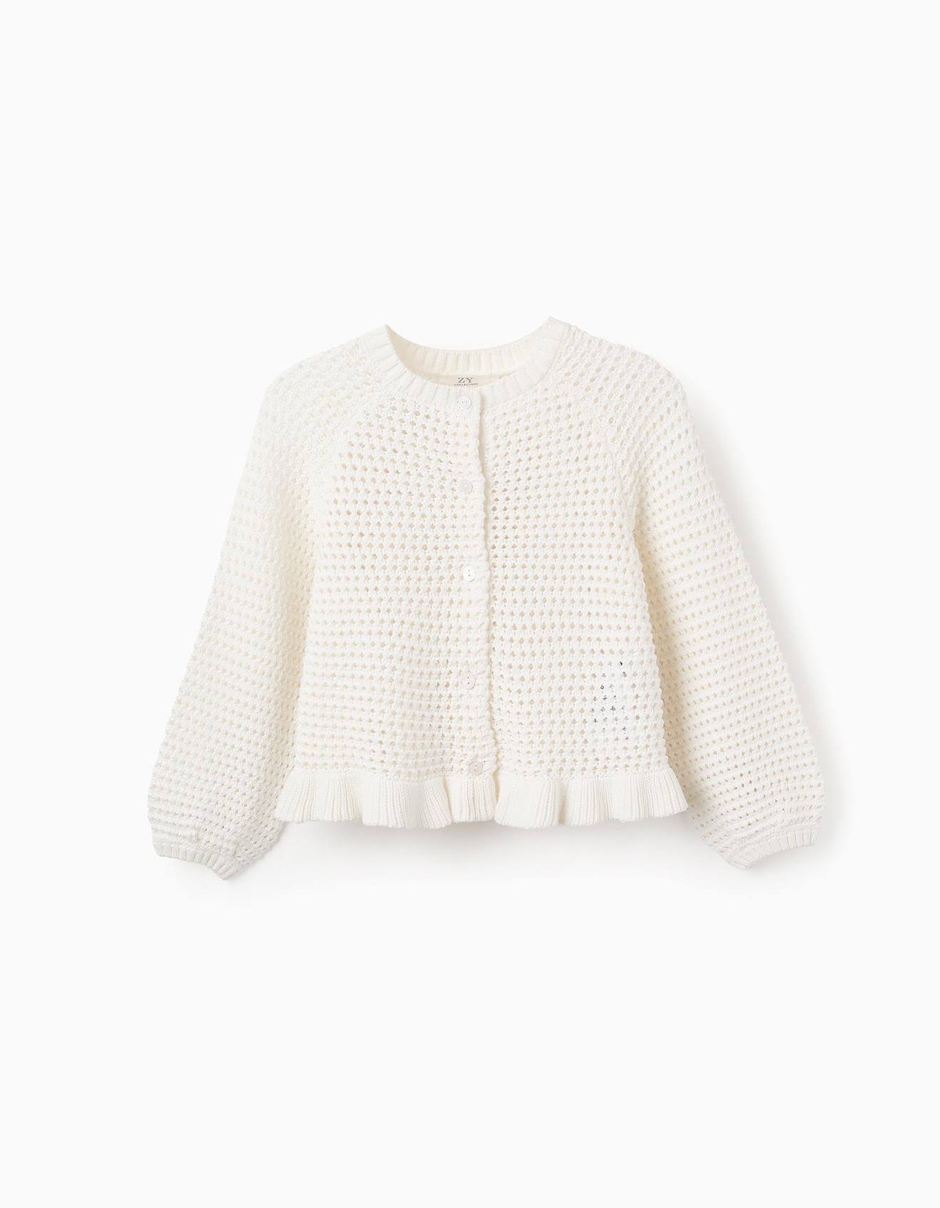 Gilet En Maille Ajourée Avec Volants Blanc