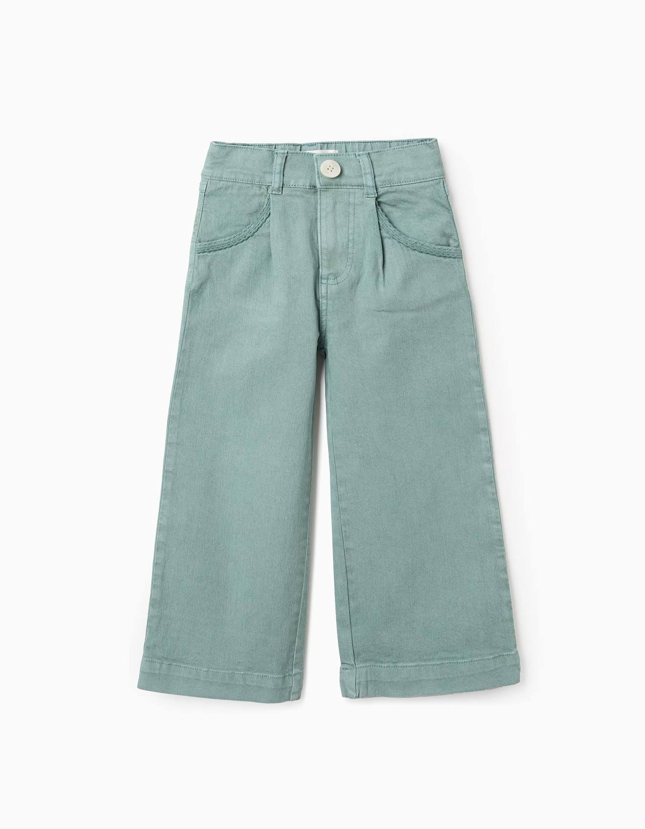 Pantalon En Sergé Avec Détails De Corde Vert Clair
