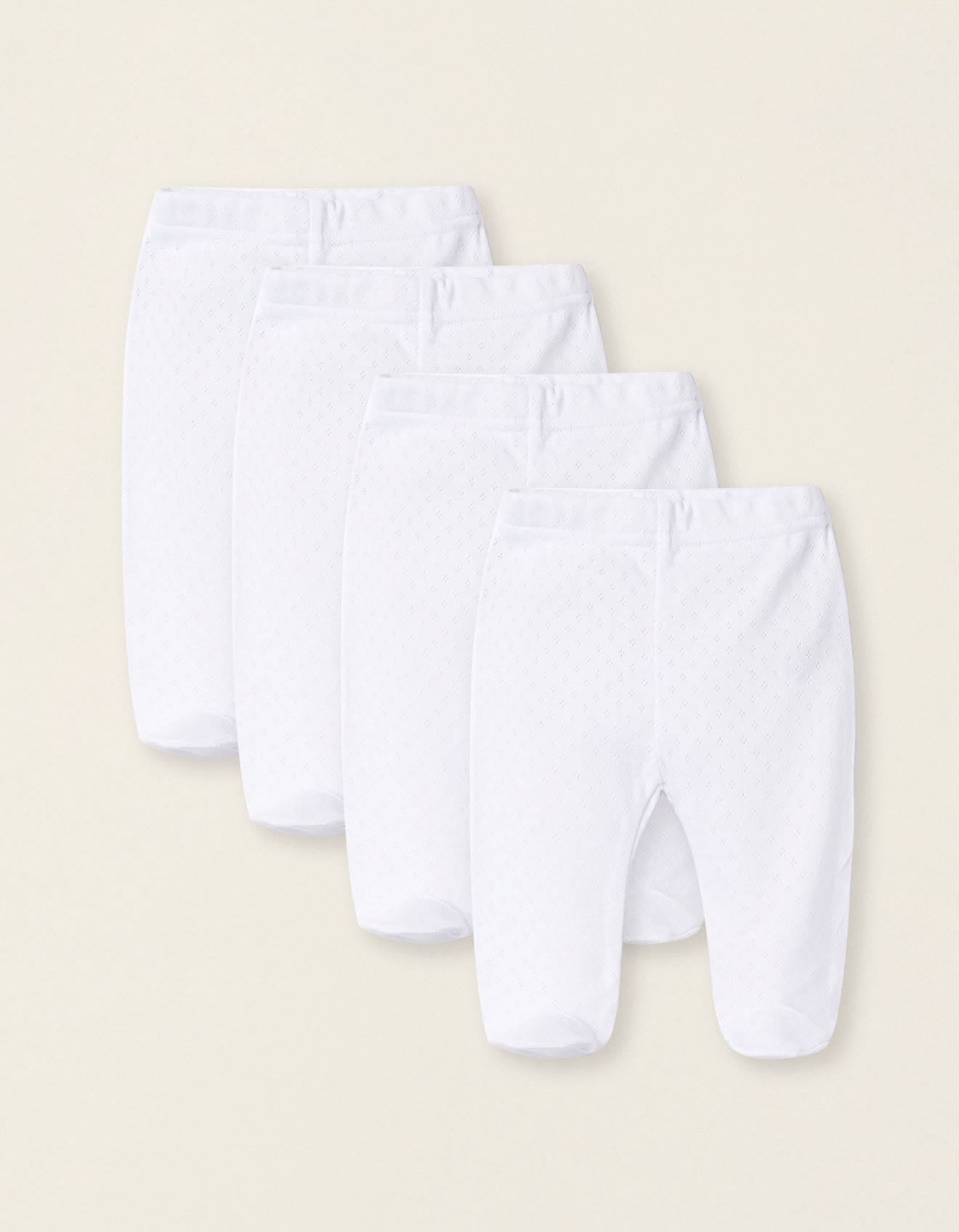 Pack 4 Pantalons En Coton Avec Pieds Blanc