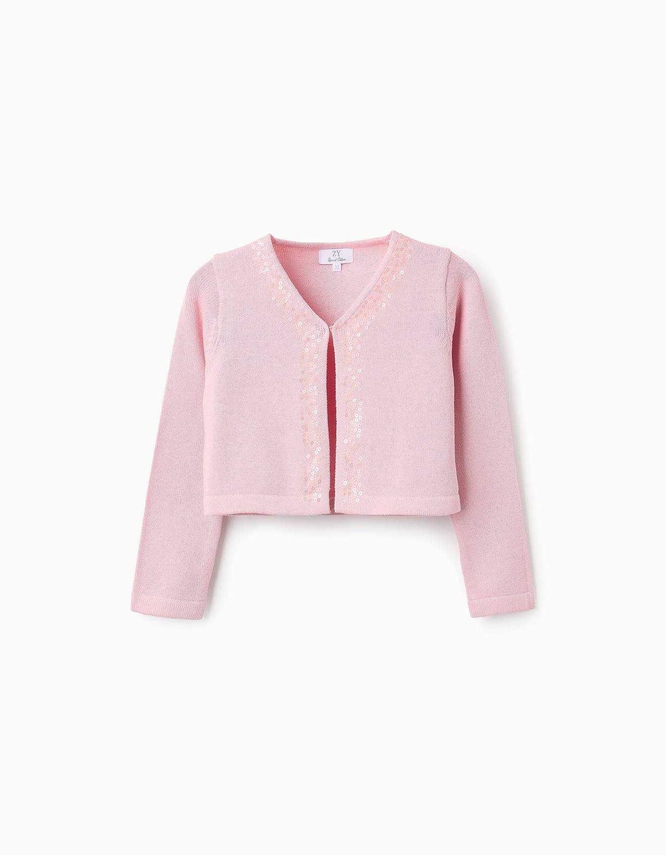 Gilet En Maille Avec Paillettes Rose Clair