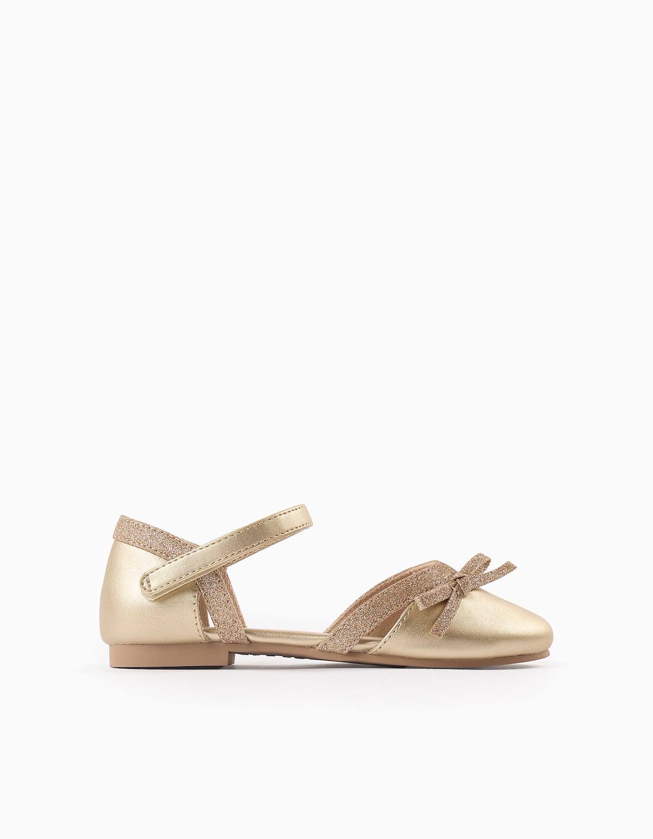 Ballerines Avec Noeud Et Paillettes Or