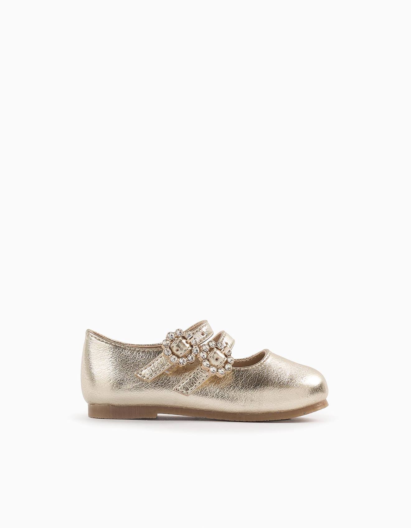 Chaussures Mary Jane Avec Boucles Et Brillants Or
