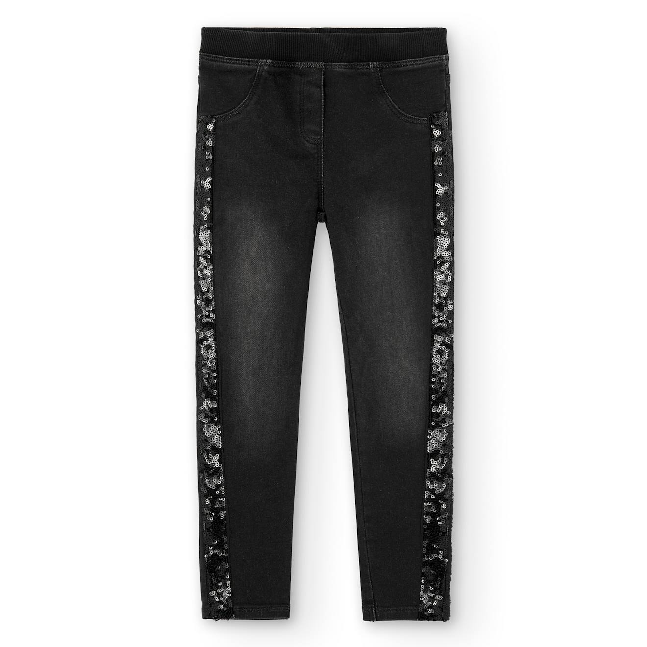 Jean Avec Bandes Latérales En Sequins Et Taille Élastique Noir