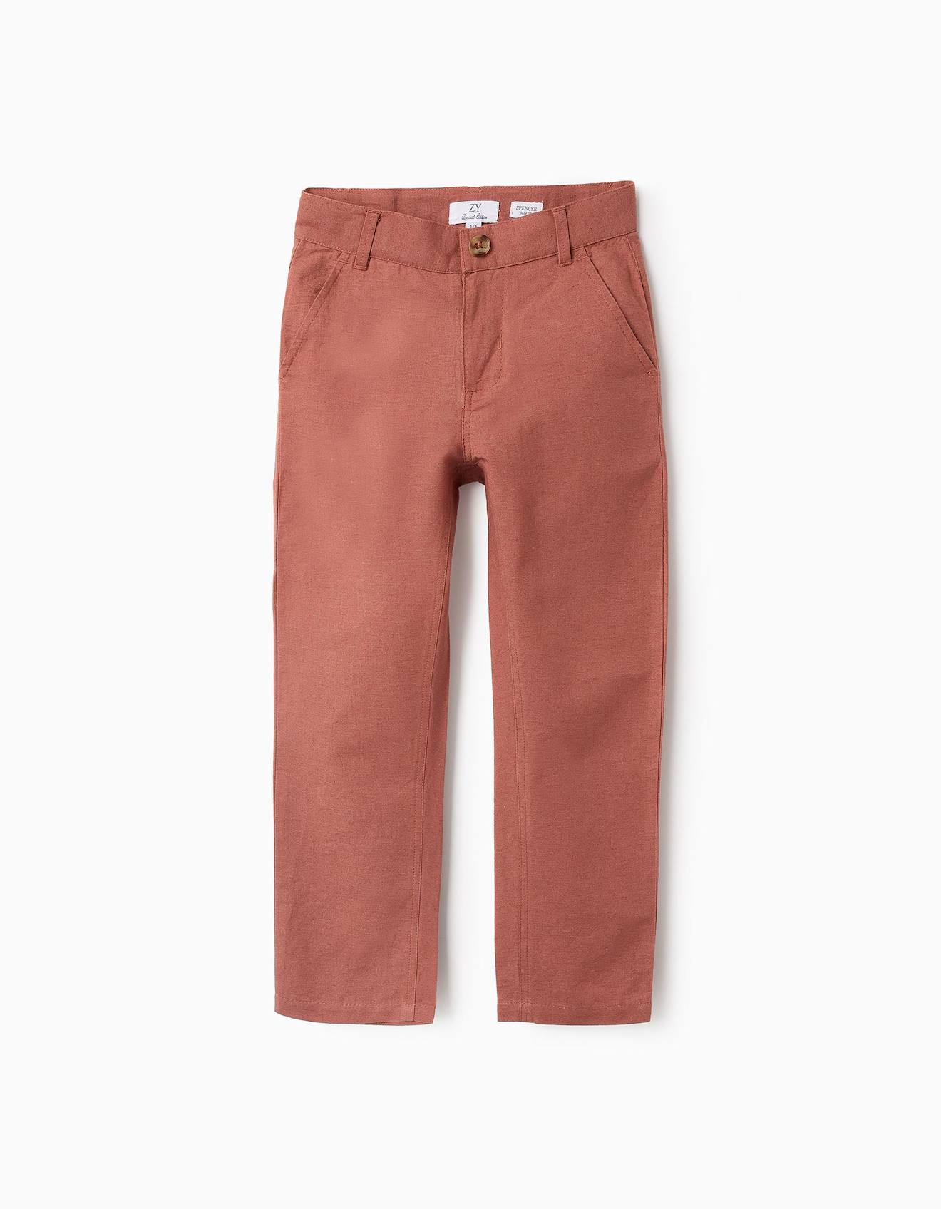 Pantalon Chino En Coton Et Lin Marrón Clair